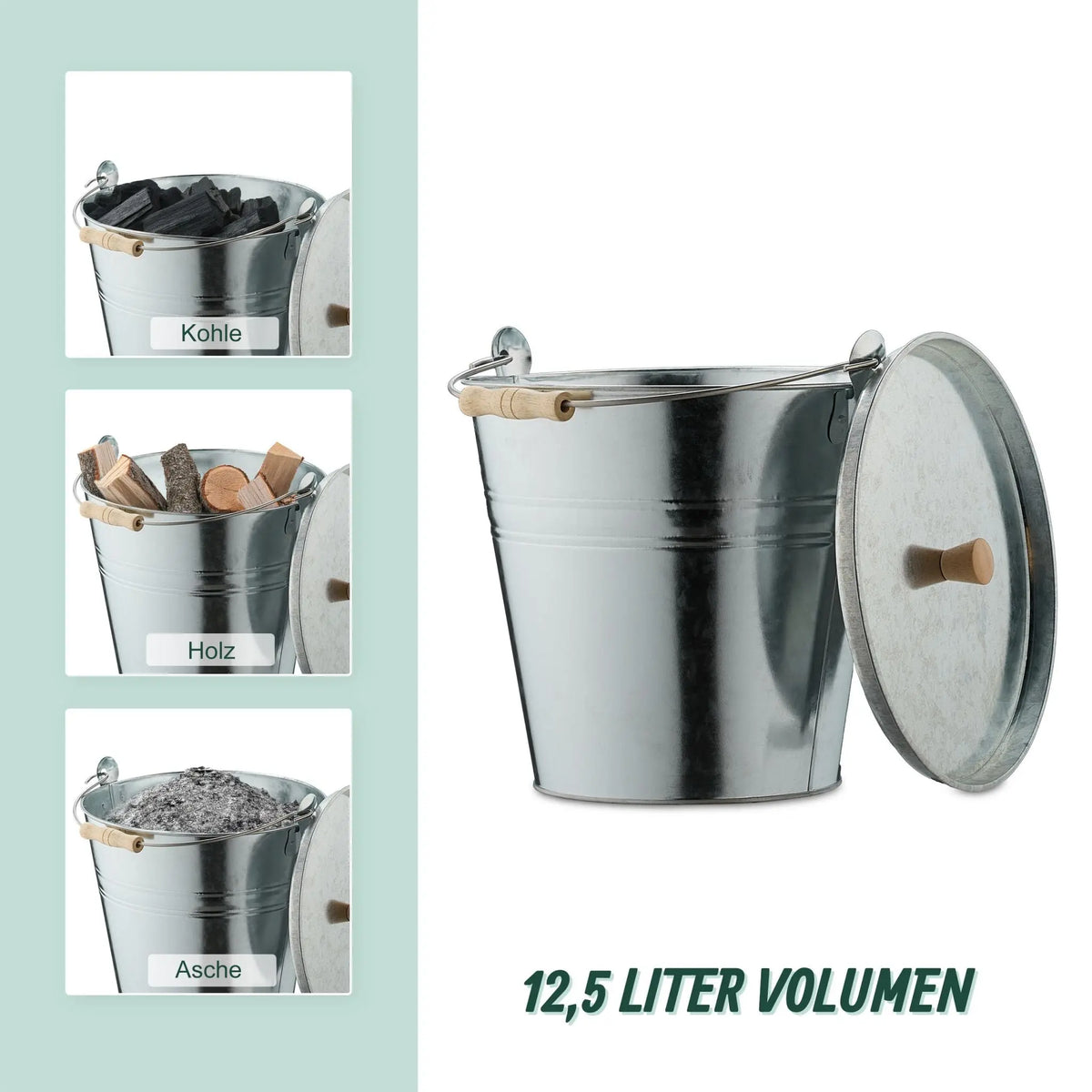 Ascheeimer mit Deckel 12,5L Hellbraun-Silber von Relaxdays