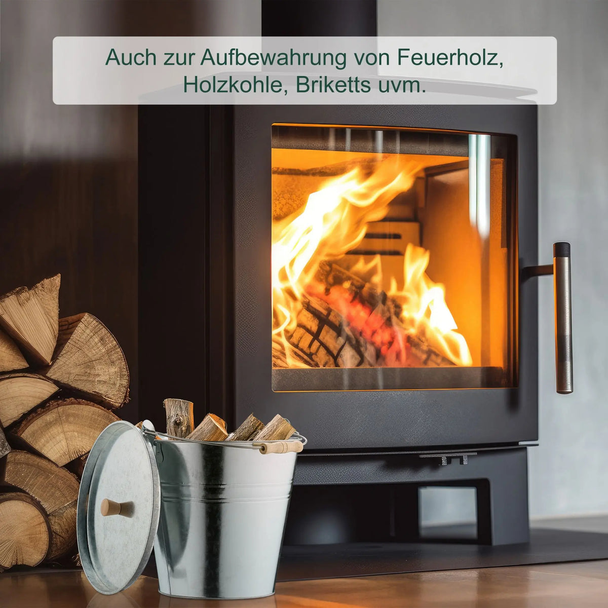 Ascheeimer mit Deckel 12,5L Hellbraun-Silber von Relaxdays