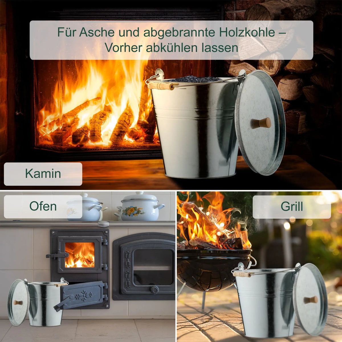 Ascheeimer mit Deckel 12,5L Hellbraun-Silber von Relaxdays