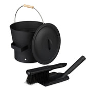 Ascheeimer mit Deckel & Kehrset 7,5L Schwarz-Silber von Relaxdays