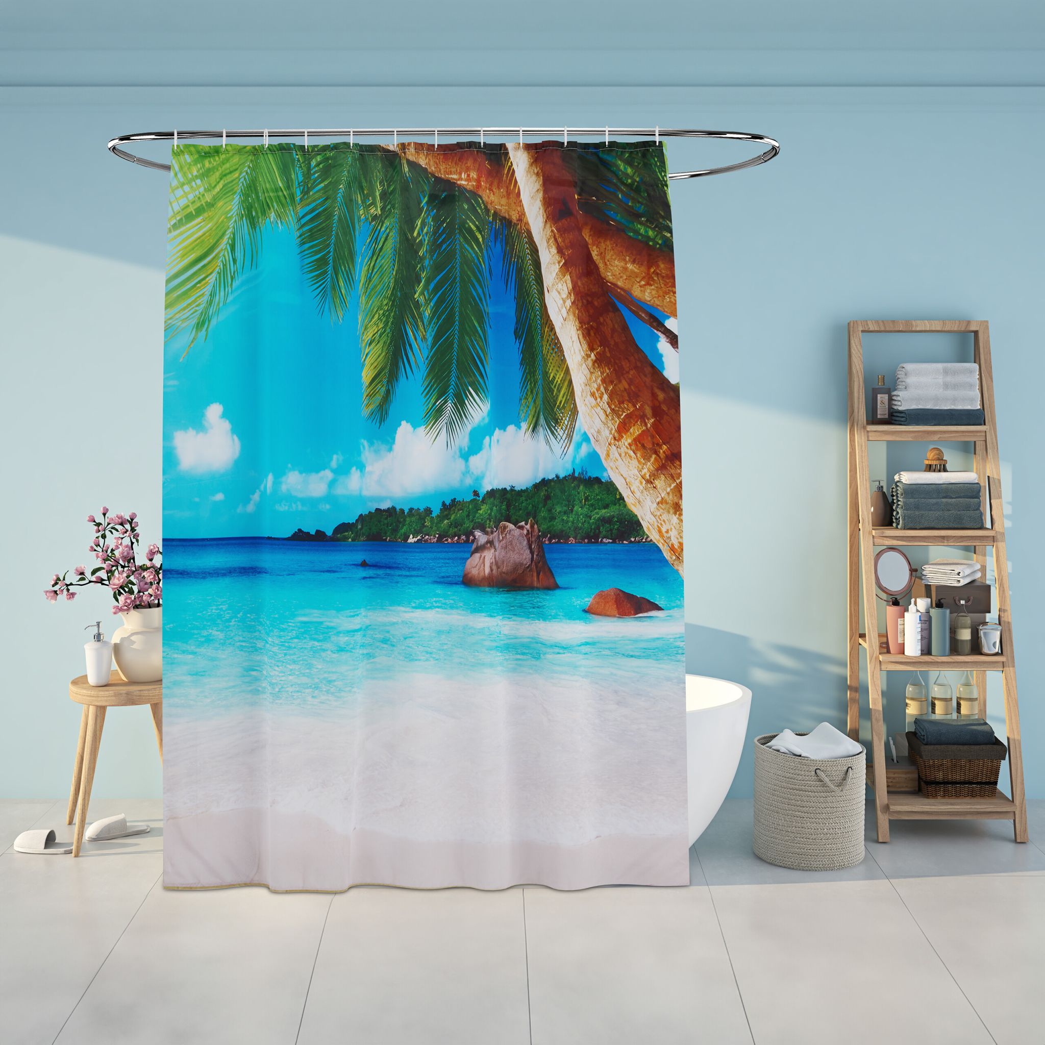 Duschvorhang 180x200cm Beige-Blau-Dunkelgrün von guteszeug.ch
