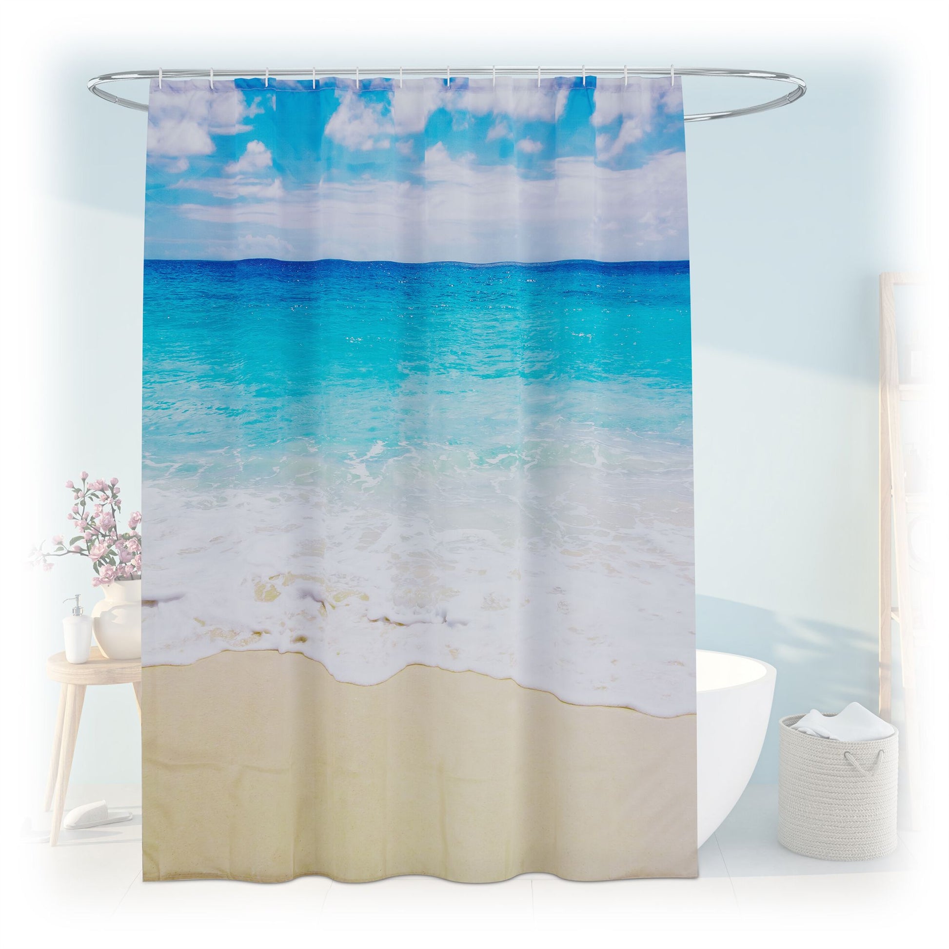 Duschvorhang 180x200cm Beige-Weiss-Hellblau von guteszeug.ch