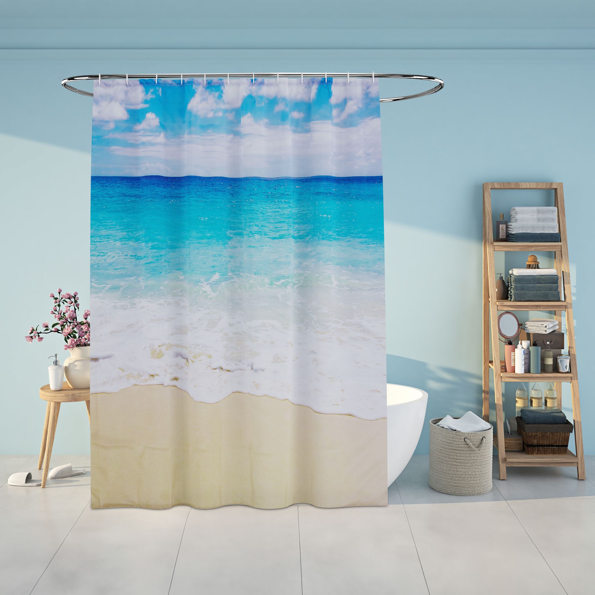 Duschvorhang 180x200cm Beige-Weiss-Hellblau von guteszeug.ch