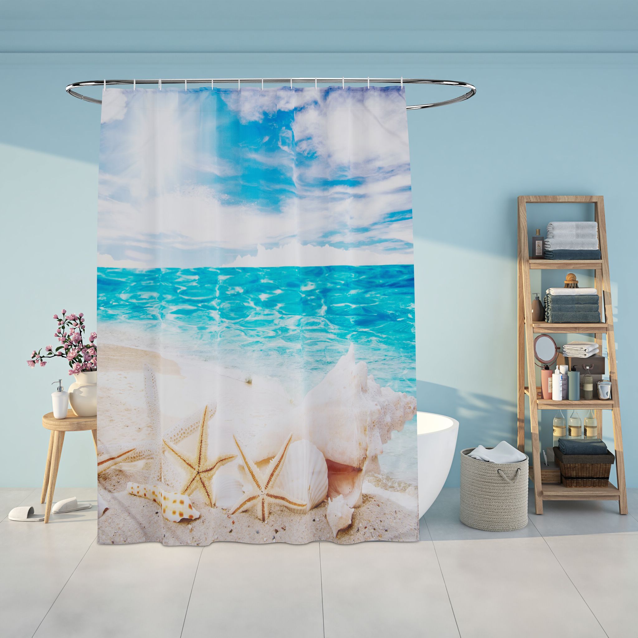 Duschvorhang 180x200cm Blau-Creme-Türkis von guteszeug.ch