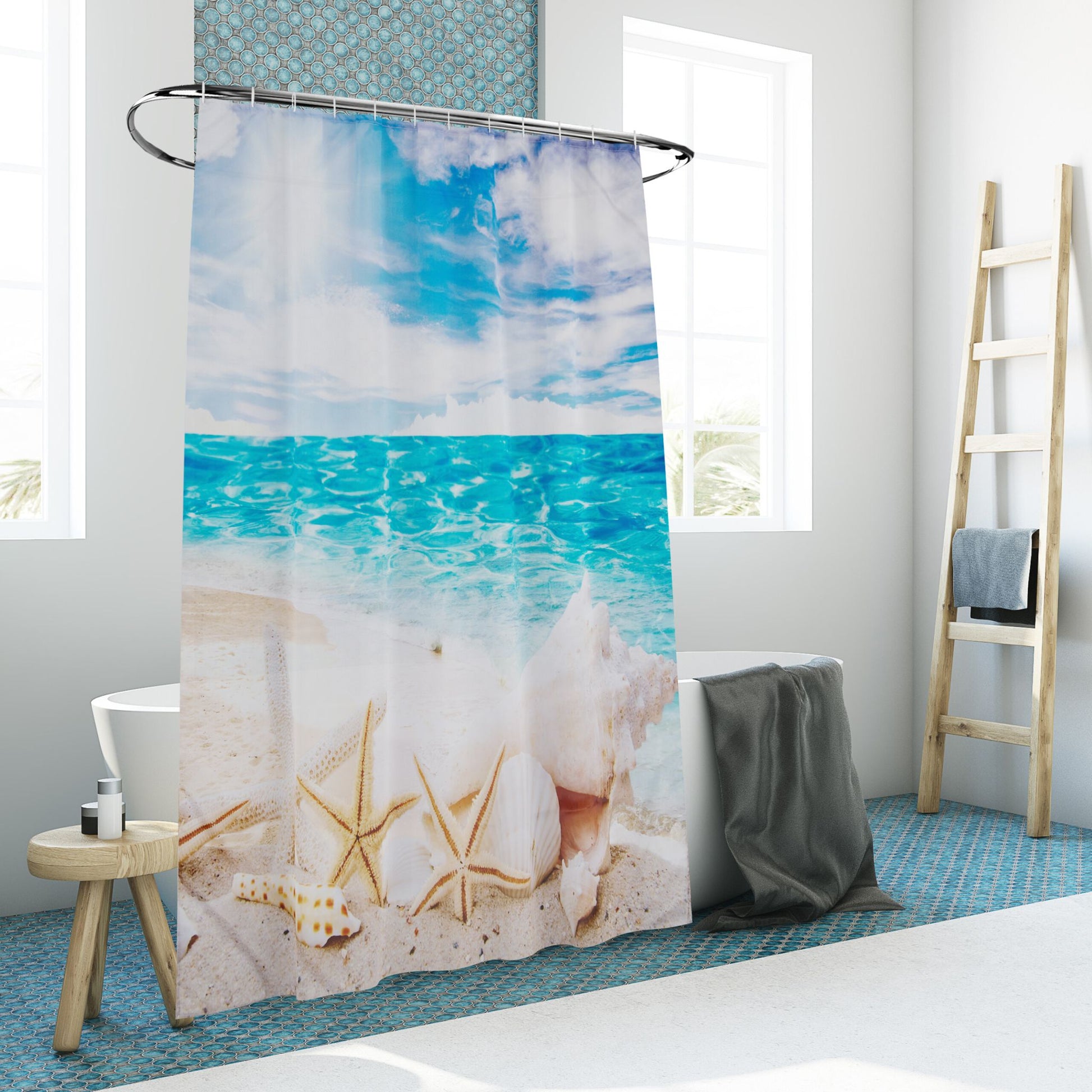 Duschvorhang 180x200cm Blau-Creme-Türkis von guteszeug.ch