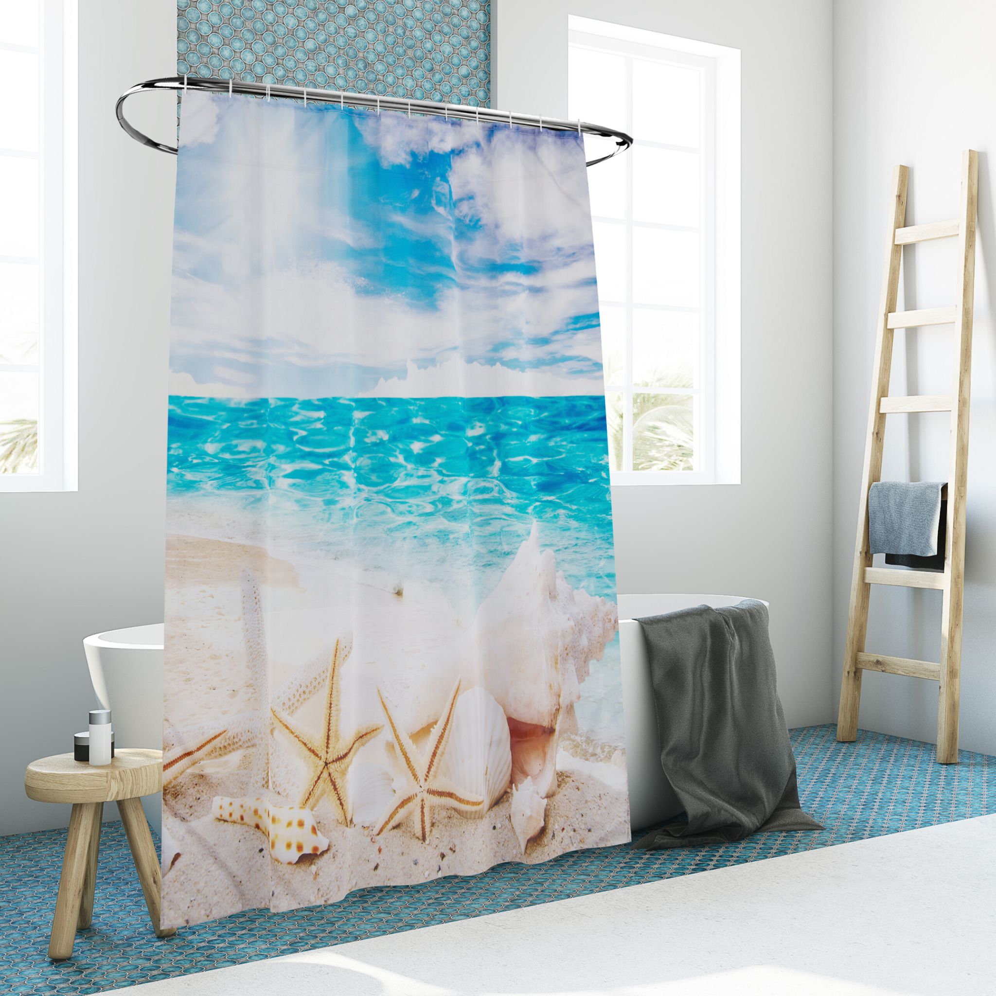 Duschvorhang 180x200cm Blau-Creme-Türkis von guteszeug.ch
