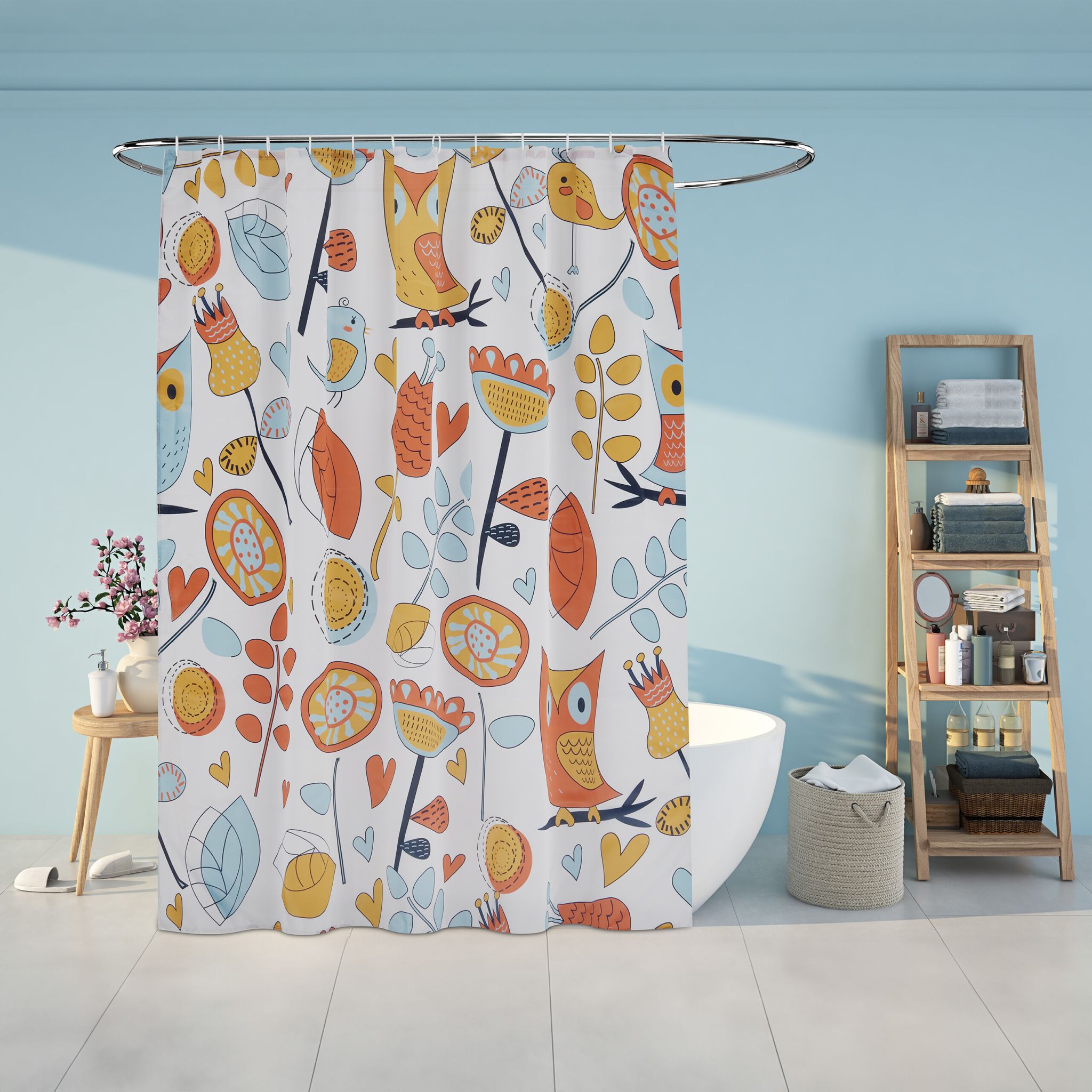 Duschvorhang 180x200cm Creme-Orange-Türkis von guteszeug.ch