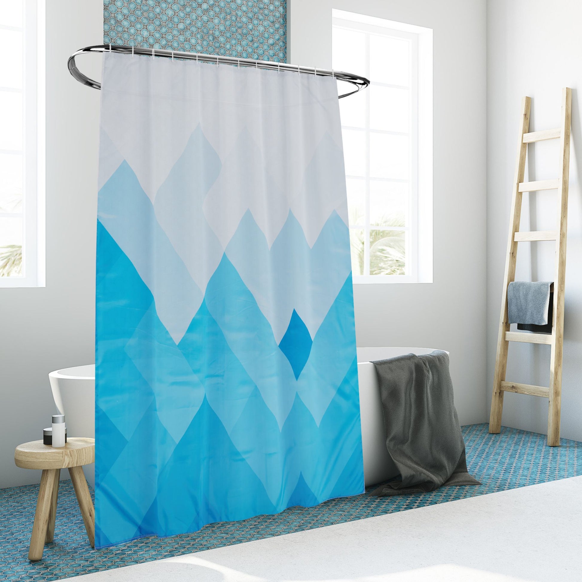 Duschvorhang 180x200cm Weiss-Blau-Hellblau von guteszeug.ch