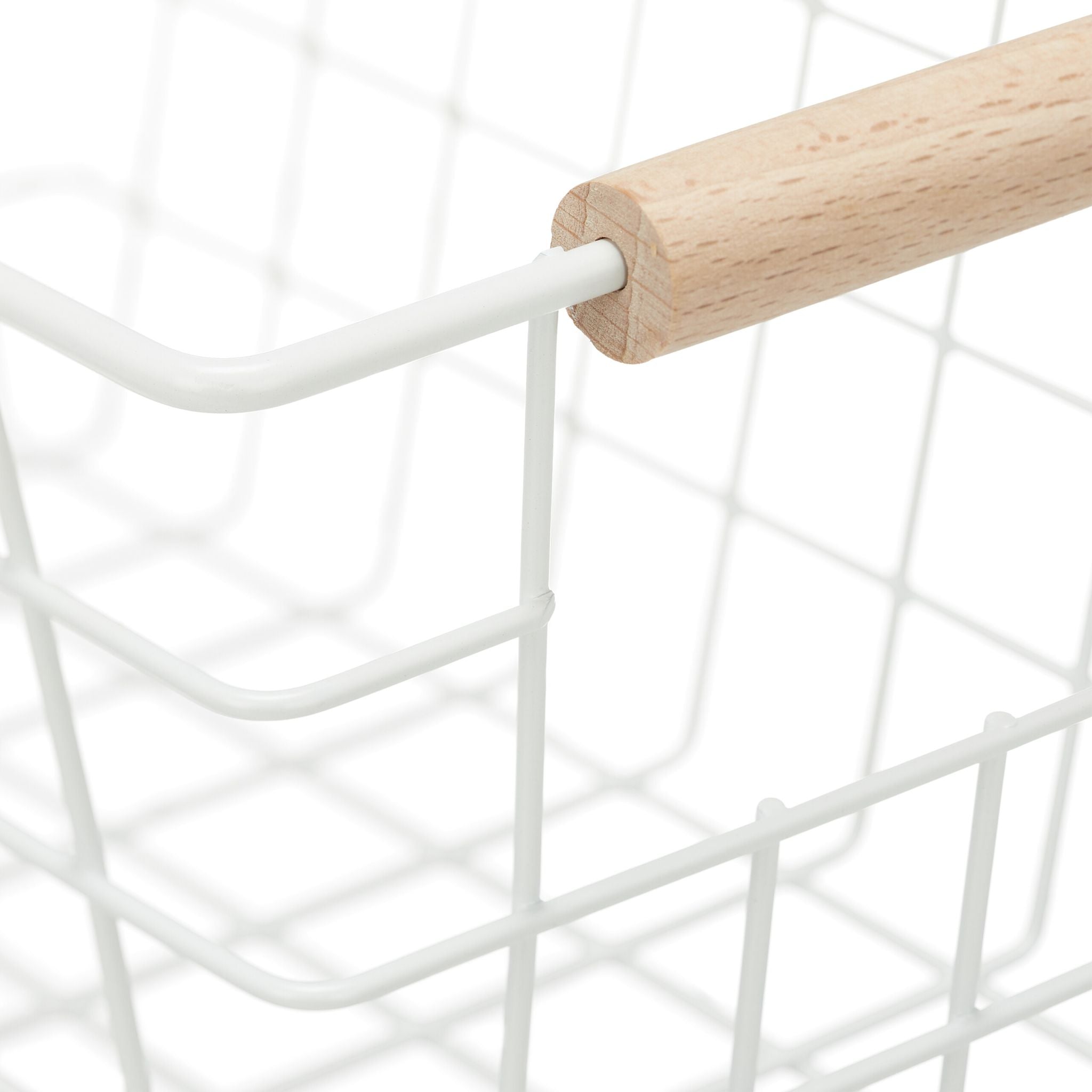 Drahtkorb mit Holzgriffen 3er-Set Weiss-Hellbraun von Relaxdays