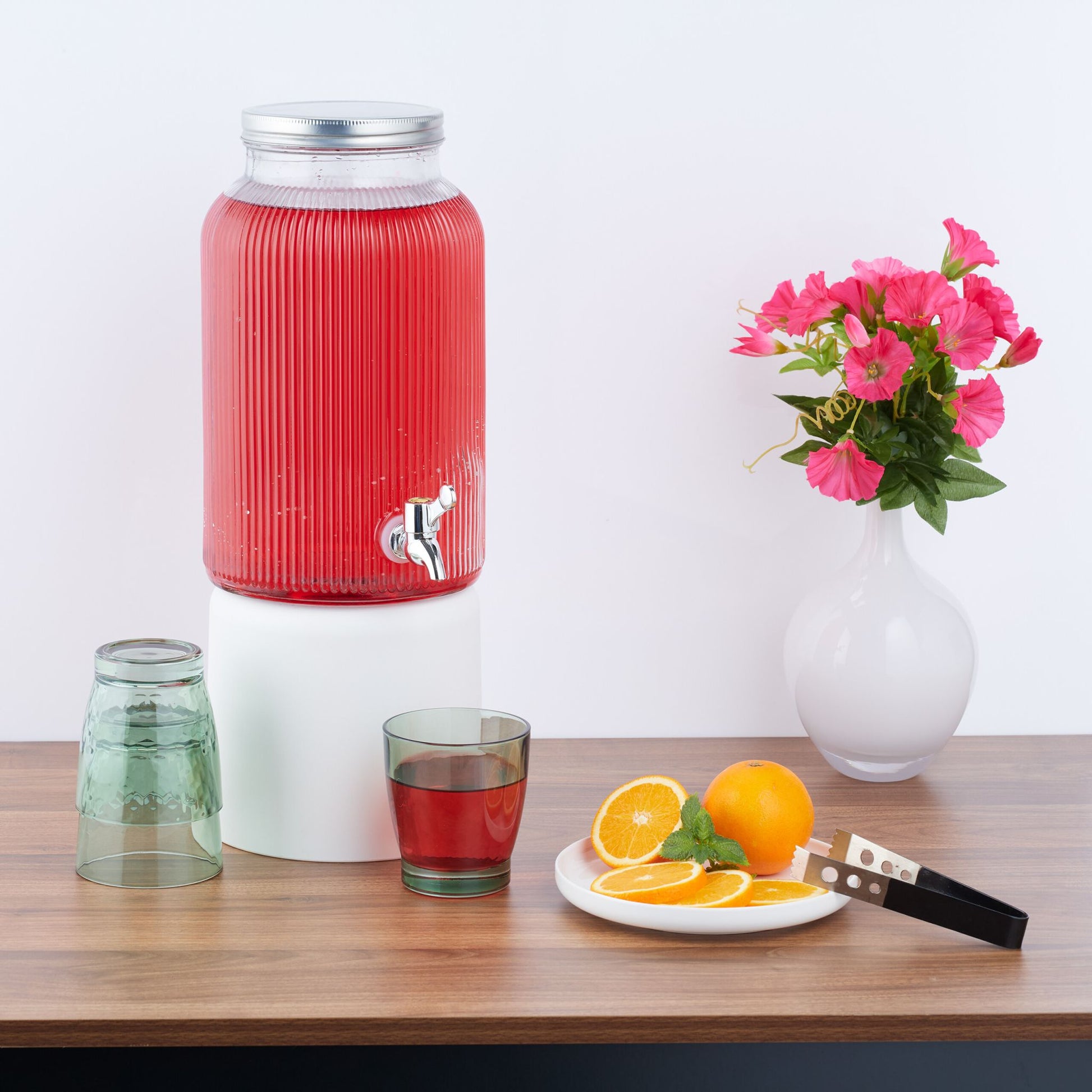 Getränkespender geriffeltes Design Silber-Transparent von Relaxdays