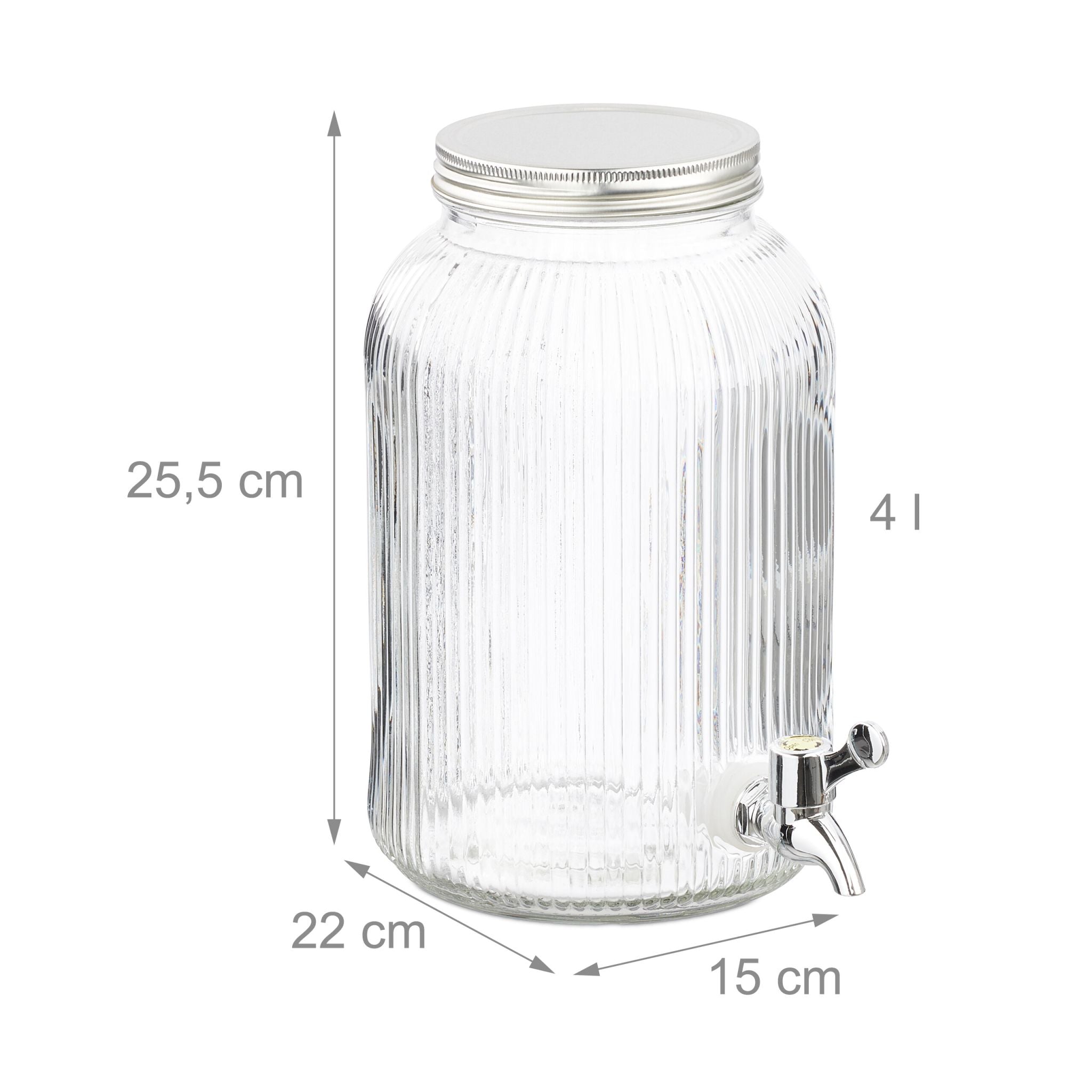 Getränkespender geriffeltes Design Silber-Transparent von Relaxdays