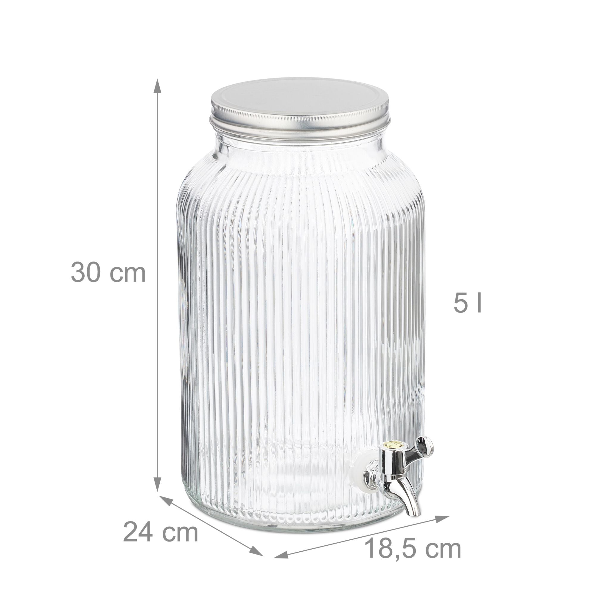 Getränkespender geriffeltes Design Silber-Transparent von Relaxdays
