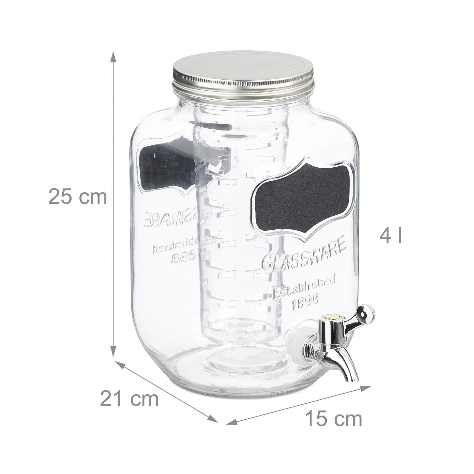 Getränkespender mit Fruchteinsatz 4L Schwarz-Silber-Transparent von Relaxdays