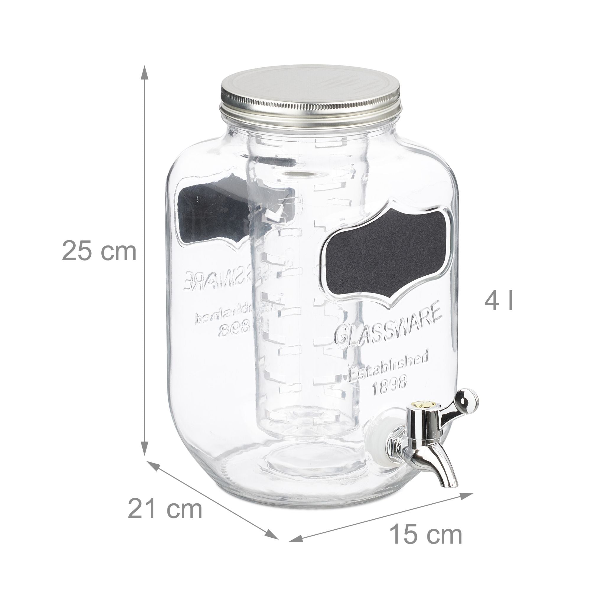 Getränkespender mit Fruchteinsatz 4L Schwarz-Silber-Transparent von Relaxdays