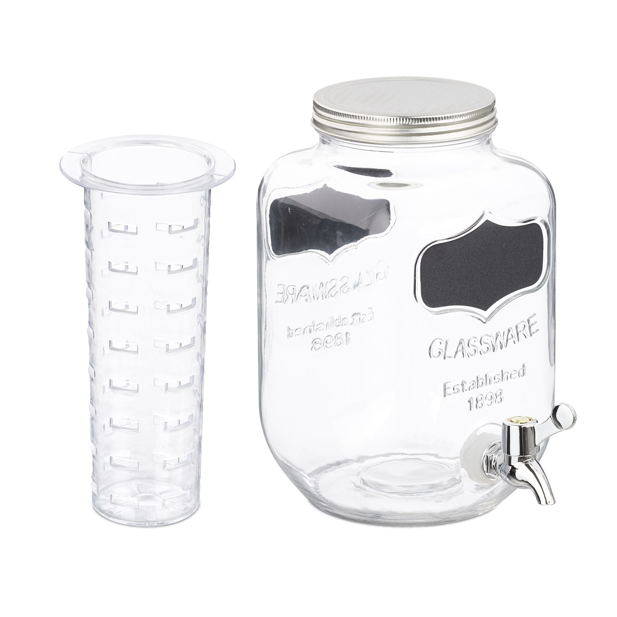 Getränkespender mit Fruchteinsatz 4L Schwarz-Silber-Transparent von Relaxdays