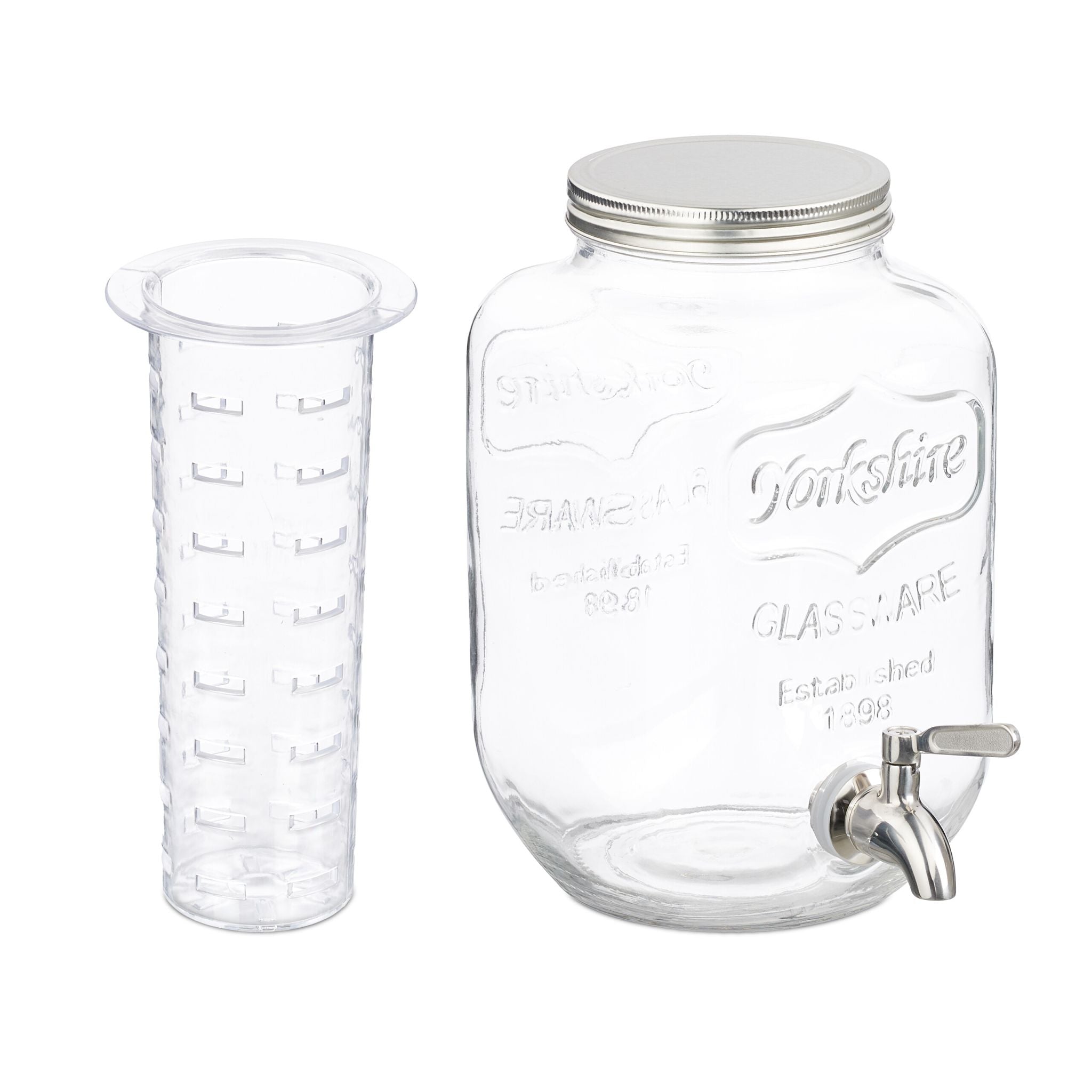 Getränkespender mit Fruchteinsatz 4L Schwarz-Silber-Transparent von Relaxdays