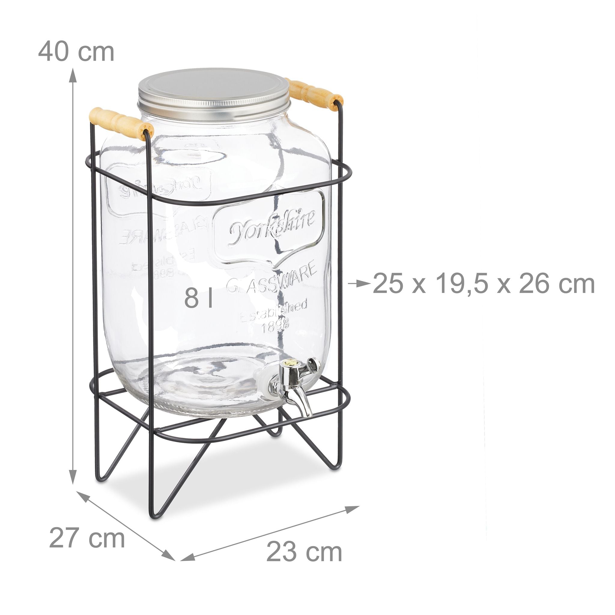 Getränkespender 8L Schwarz-Silber-Transparent von Relaxdays
