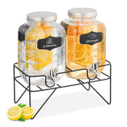 Getränkespender 4L mit Ständer 2er-Set Schwarz-Silber-Transparent von Relaxdays