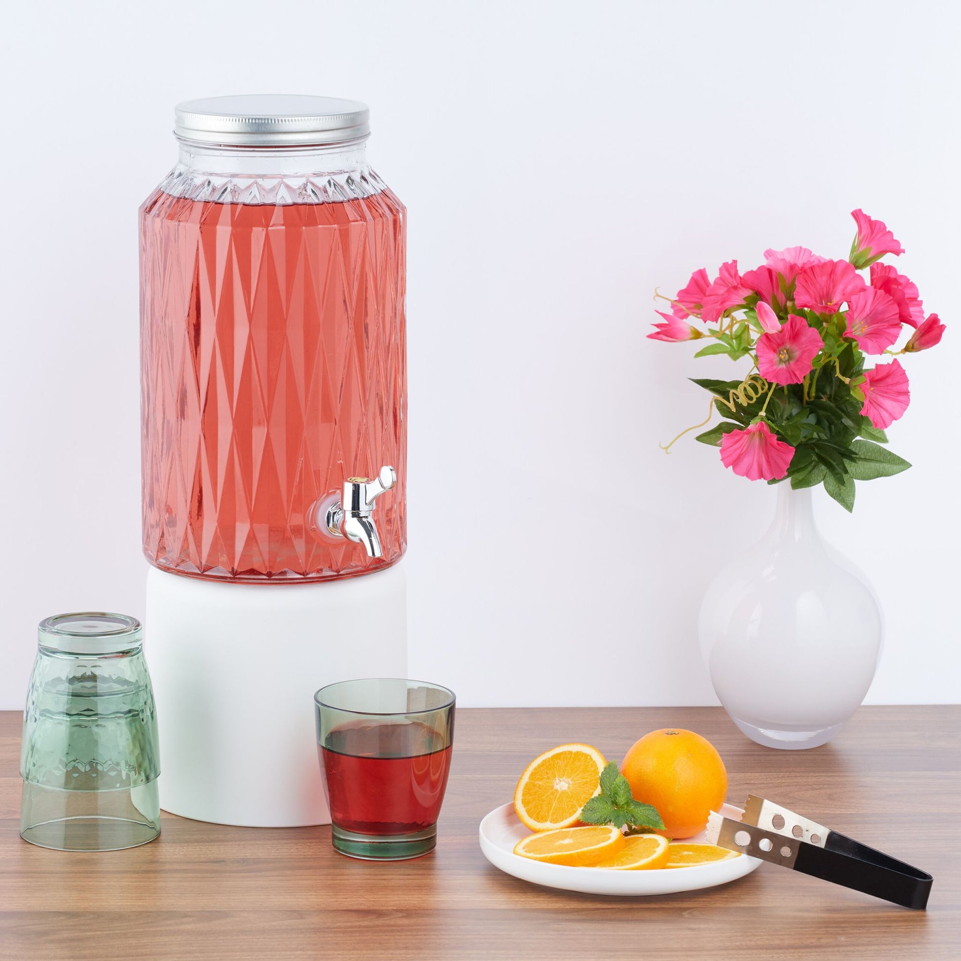 Getränkespender 5L Rauten-Design Silber-Transparent von Relaxdays