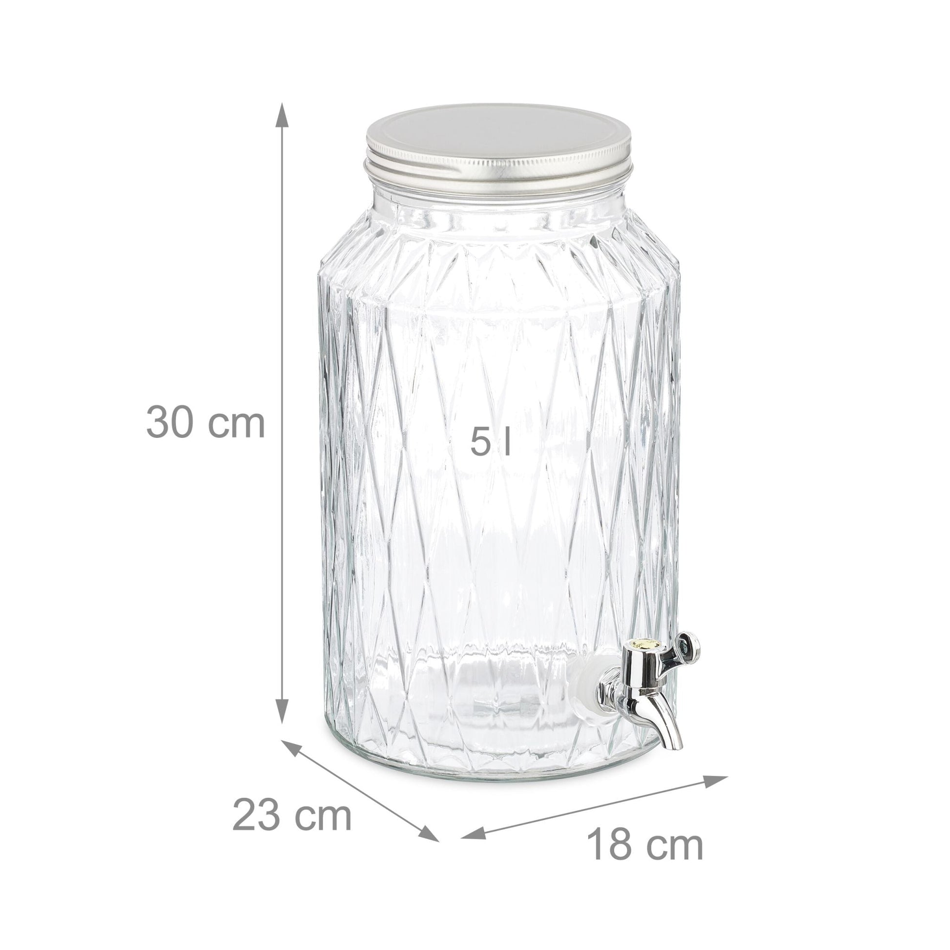 Getränkespender 5L Rauten-Design Silber-Transparent von Relaxdays
