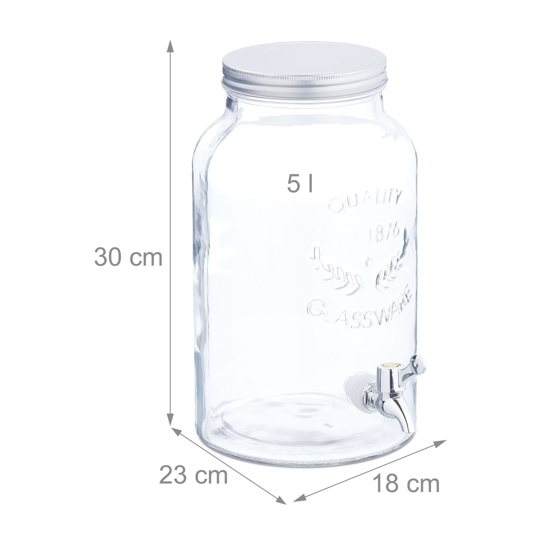 Getränkespender 5L Vintage-Design Silber-Transparent von Relaxdays