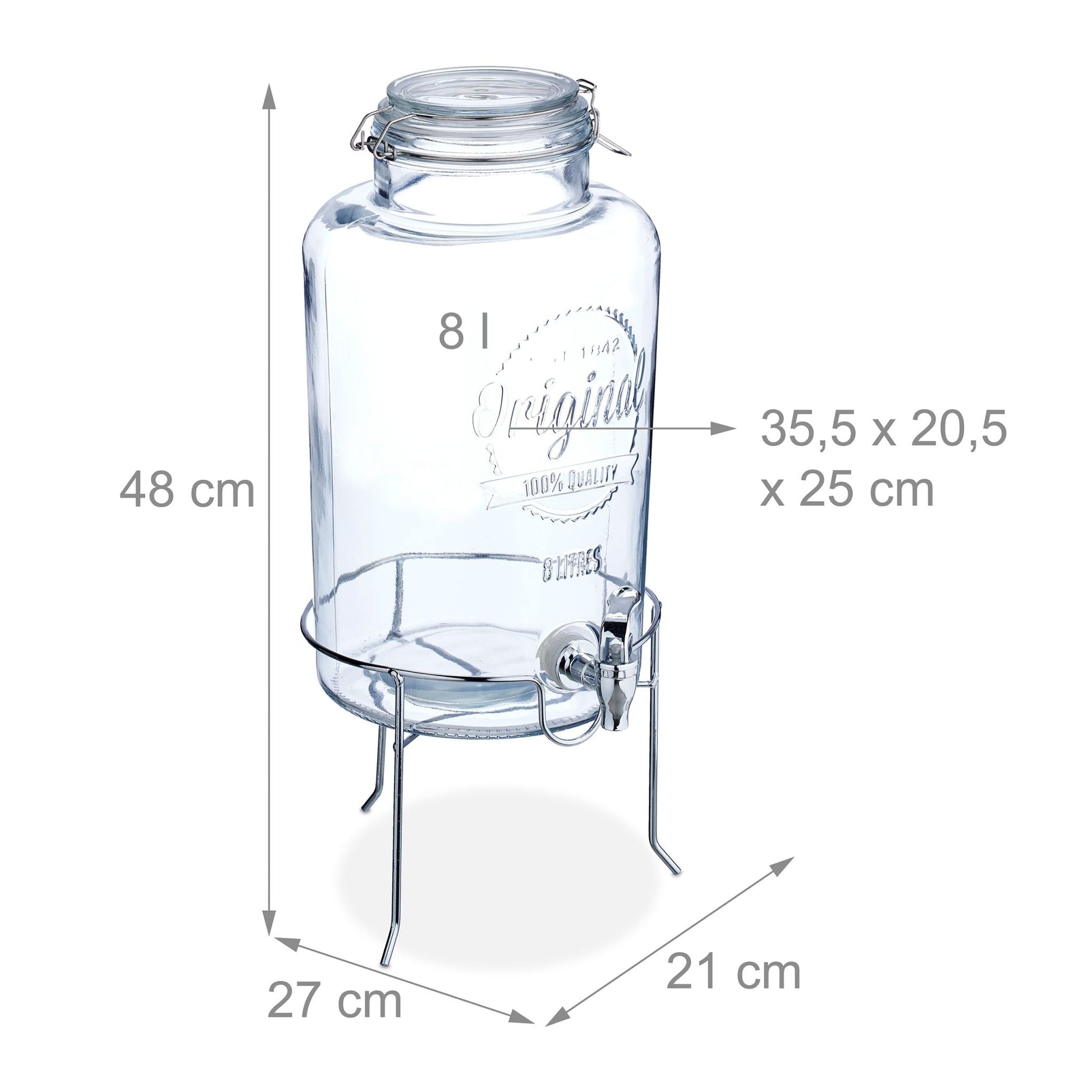 Getränkespender mit Ständer 8L Silber-Transparent von Relaxdays
