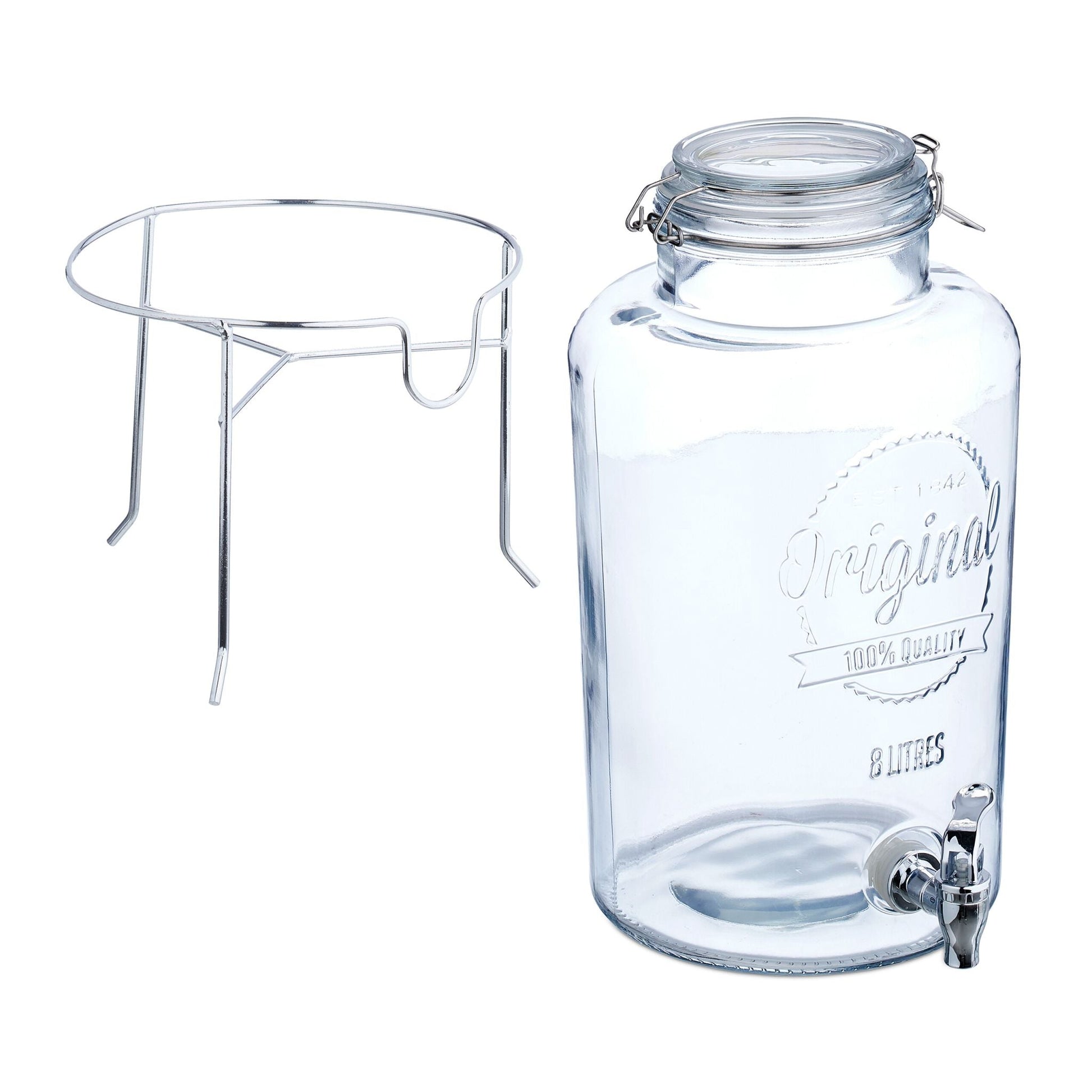 Getränkespender mit Ständer 8L Silber-Transparent von Relaxdays