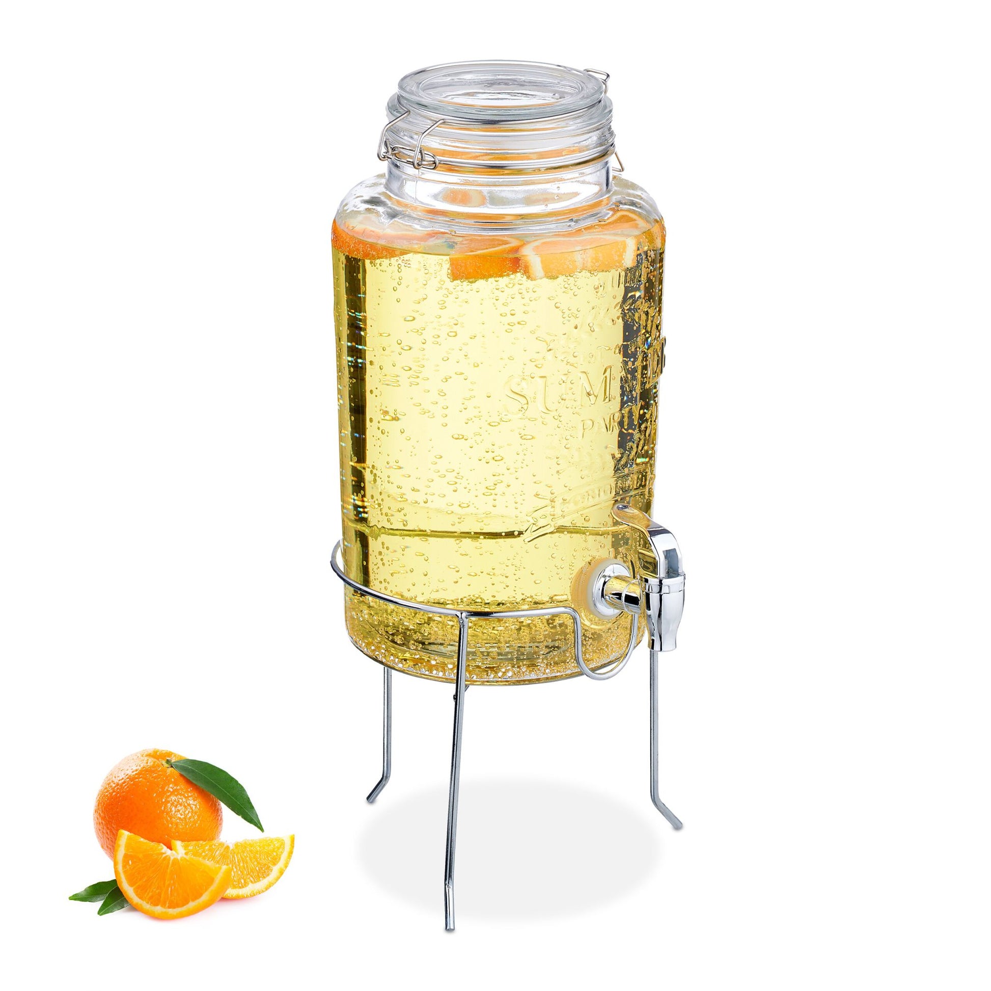 Getränkespender mit Ständer 5L Silber-Transparent von Relaxdays