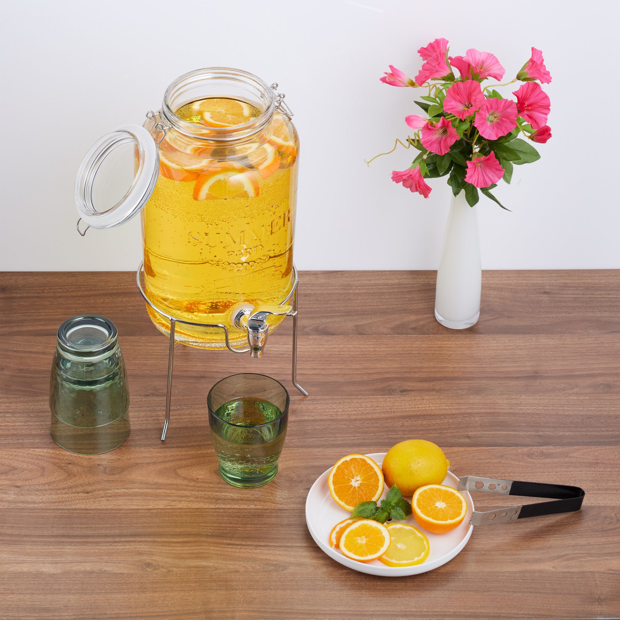 Getränkespender mit Ständer 5L Silber-Transparent von Relaxdays