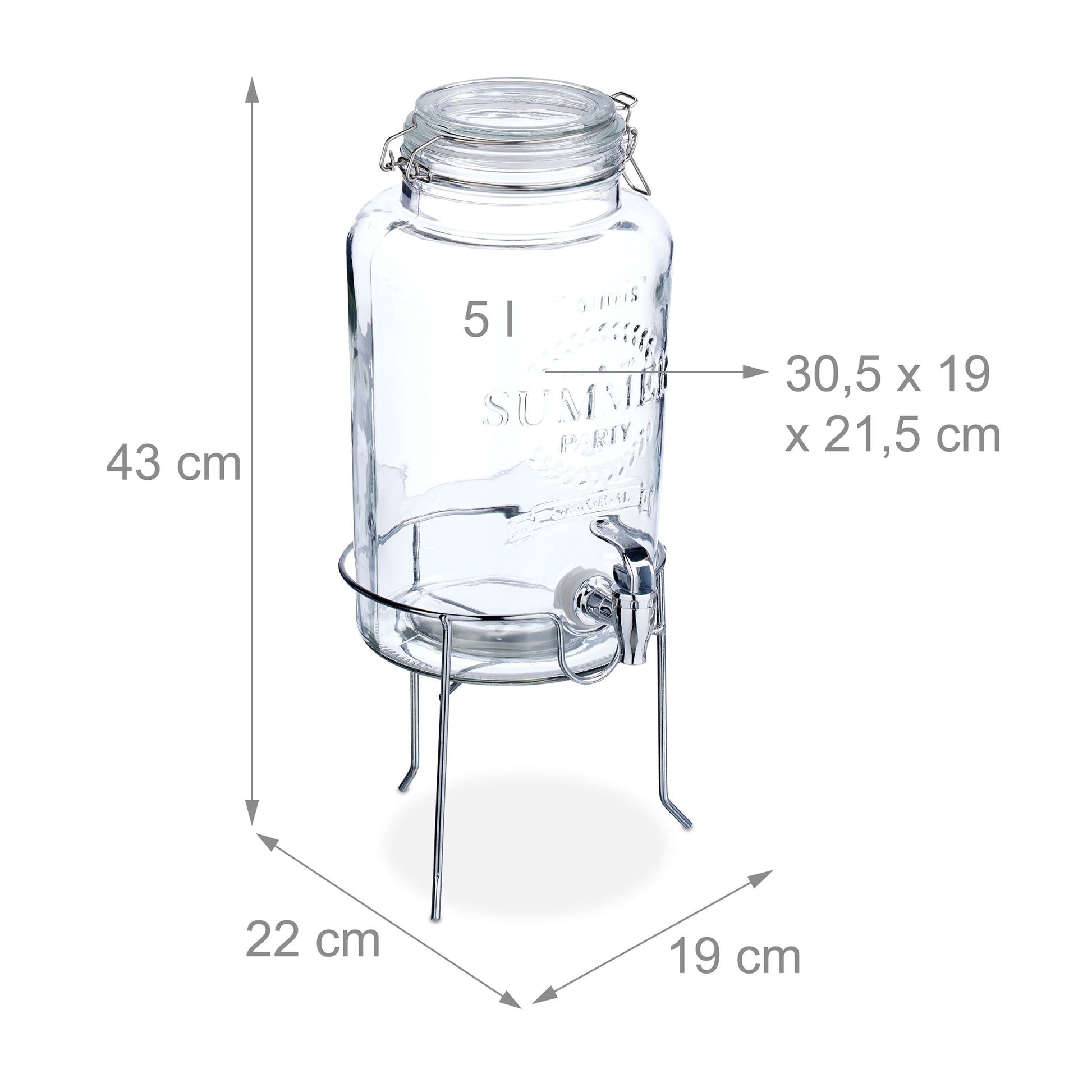 Getränkespender mit Ständer 5L Silber-Transparent von Relaxdays