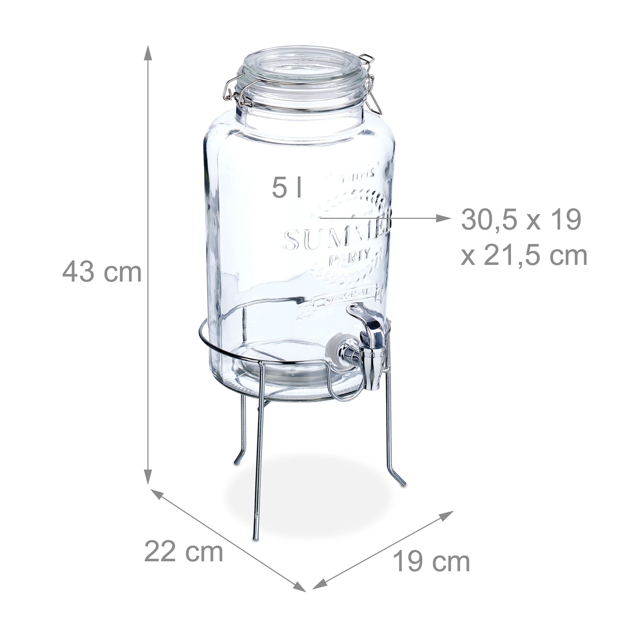 Getränkespender mit Ständer 5L Silber-Transparent von Relaxdays