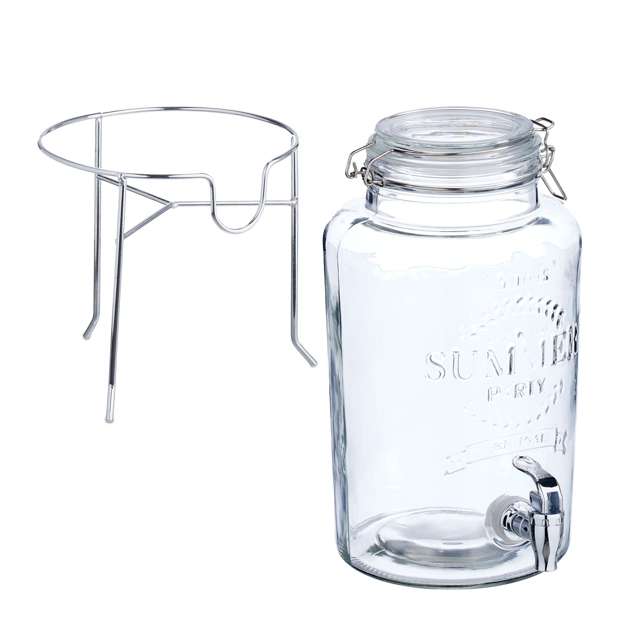 Getränkespender mit Ständer 5L Silber-Transparent von Relaxdays
