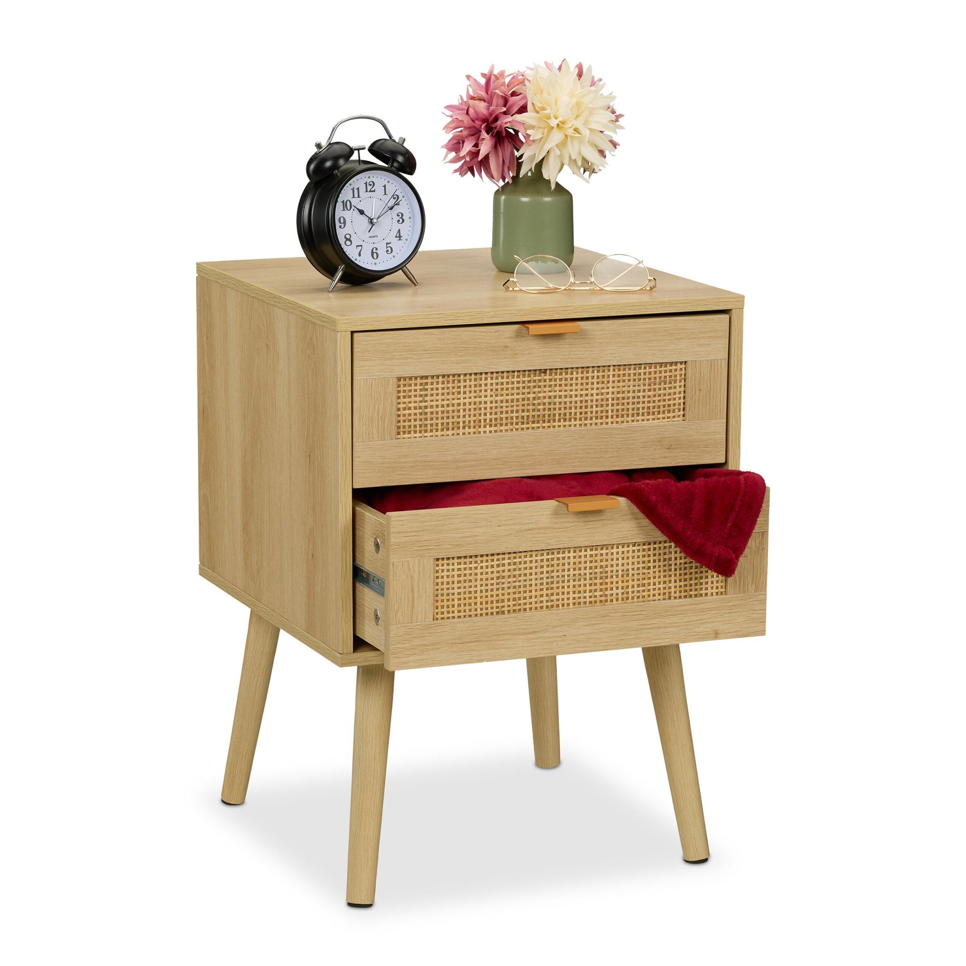 Nachttisch Rattan-Design 2 Schubladen Hellbraun von Relaxdays