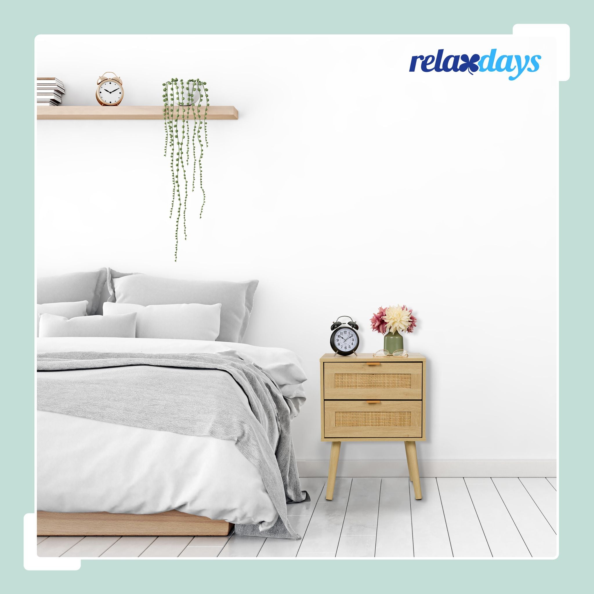 Nachttisch Rattan-Design 2 Schubladen Hellbraun von Relaxdays