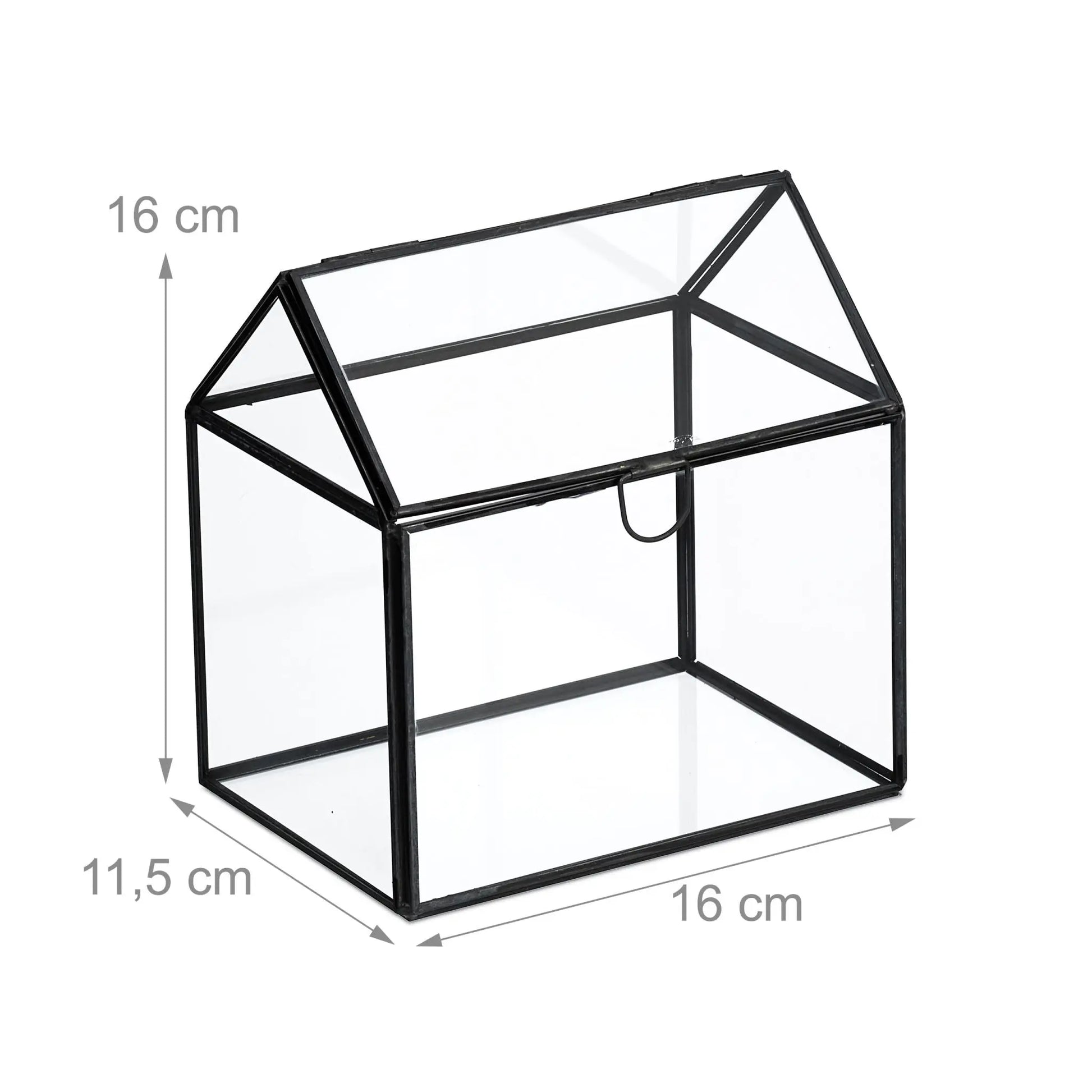 Pflanzenterrarium Glas Hausform Schwarz-Transparent von Relaxdays