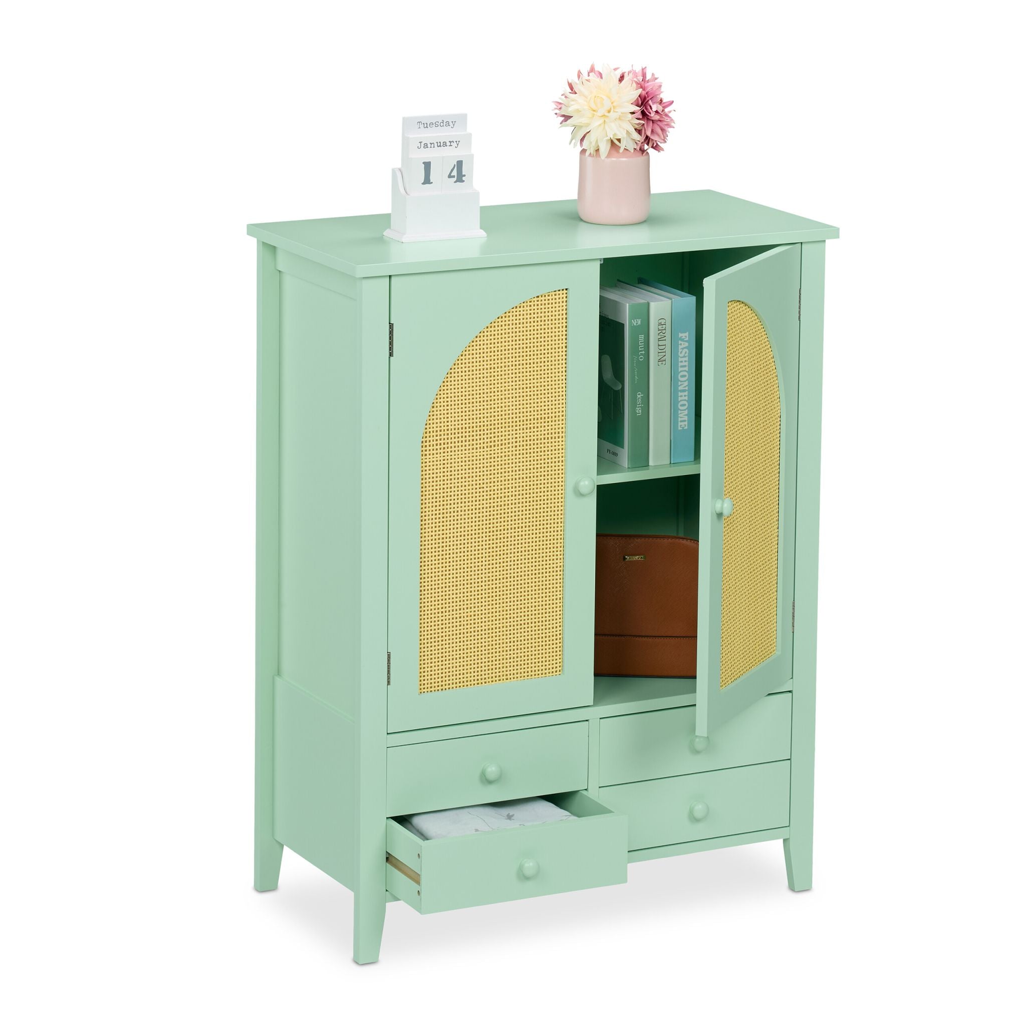 Sideboard mit Rattanoptik Hellbraun-Türkis von Relaxdays