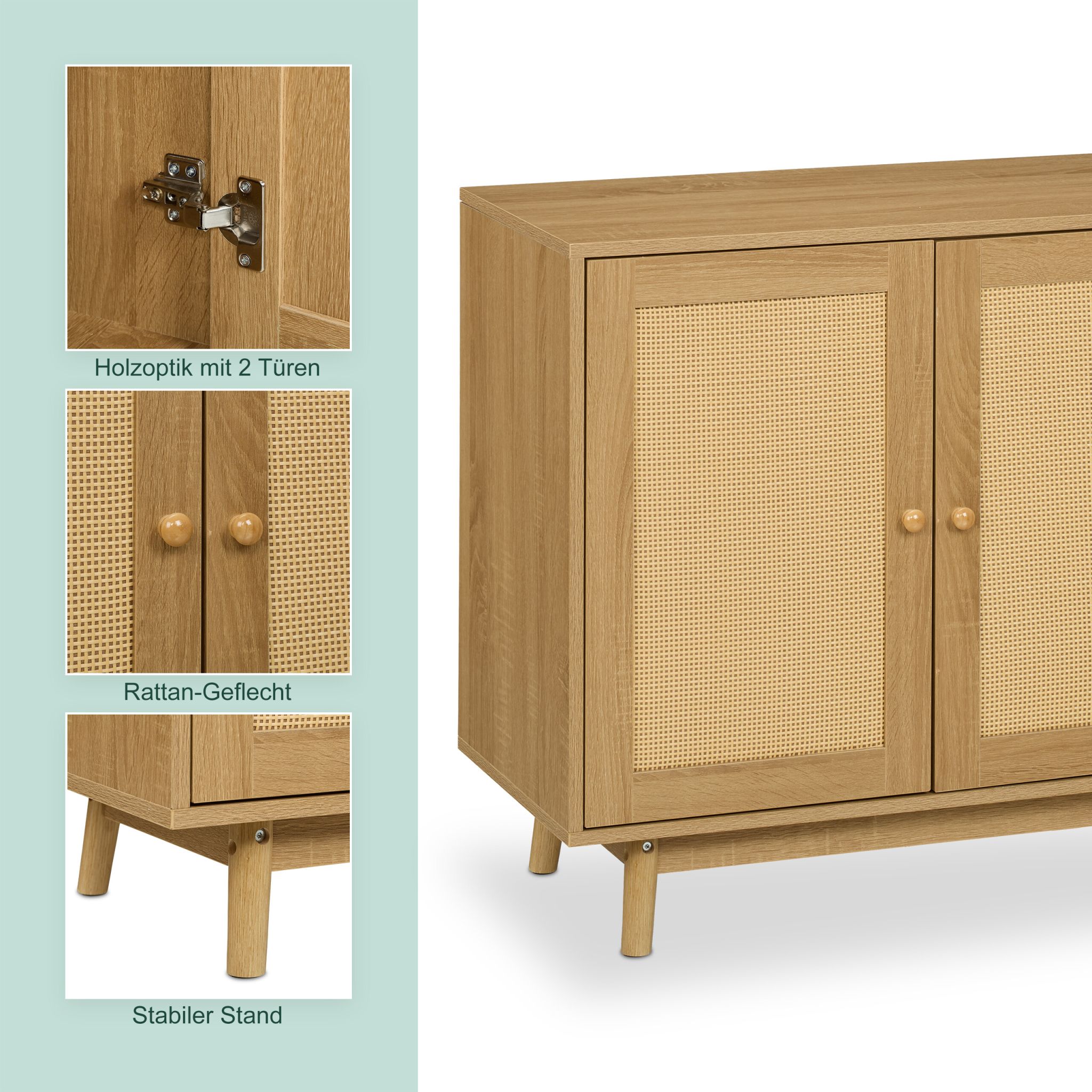 Sideboard Rattan-Design Hellbraun von Relaxdays