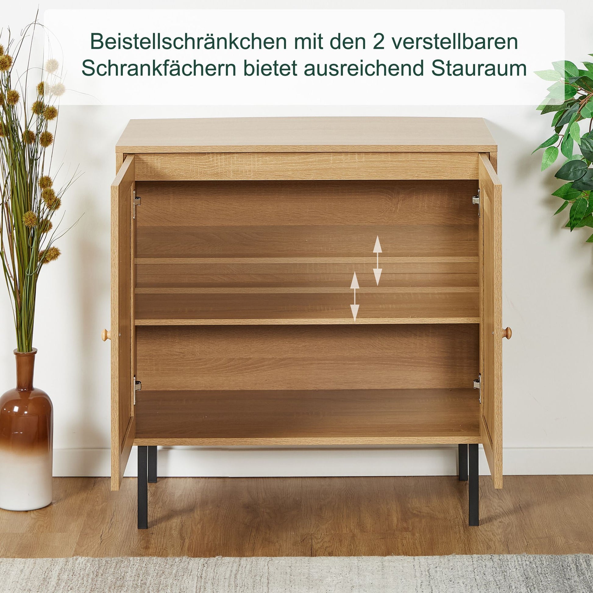 Kommode 2 Türen Rattanoptik Hellbraun-Schwarz von Relaxdays