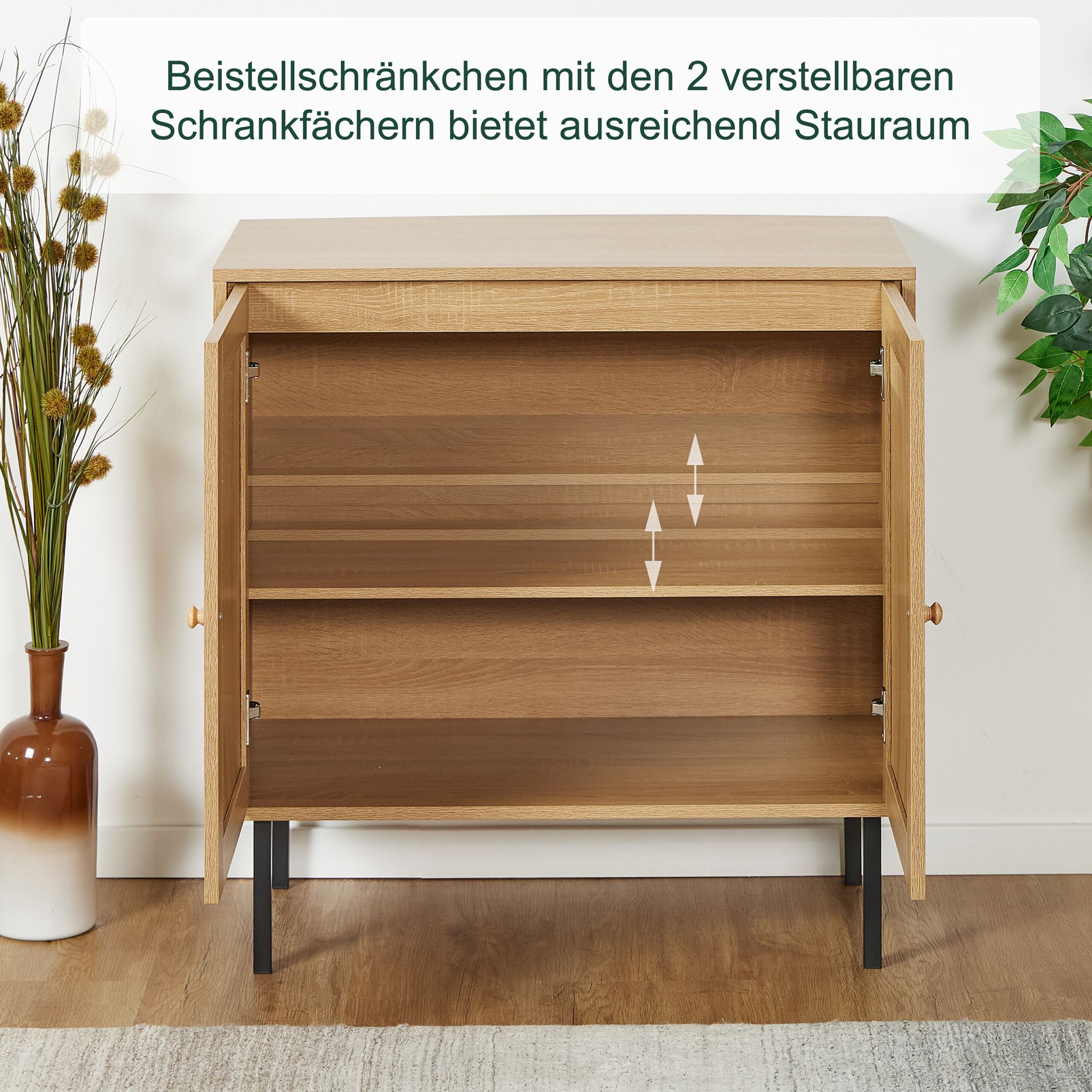 Kommode 2 Türen Rattanoptik Hellbraun-Schwarz von Relaxdays