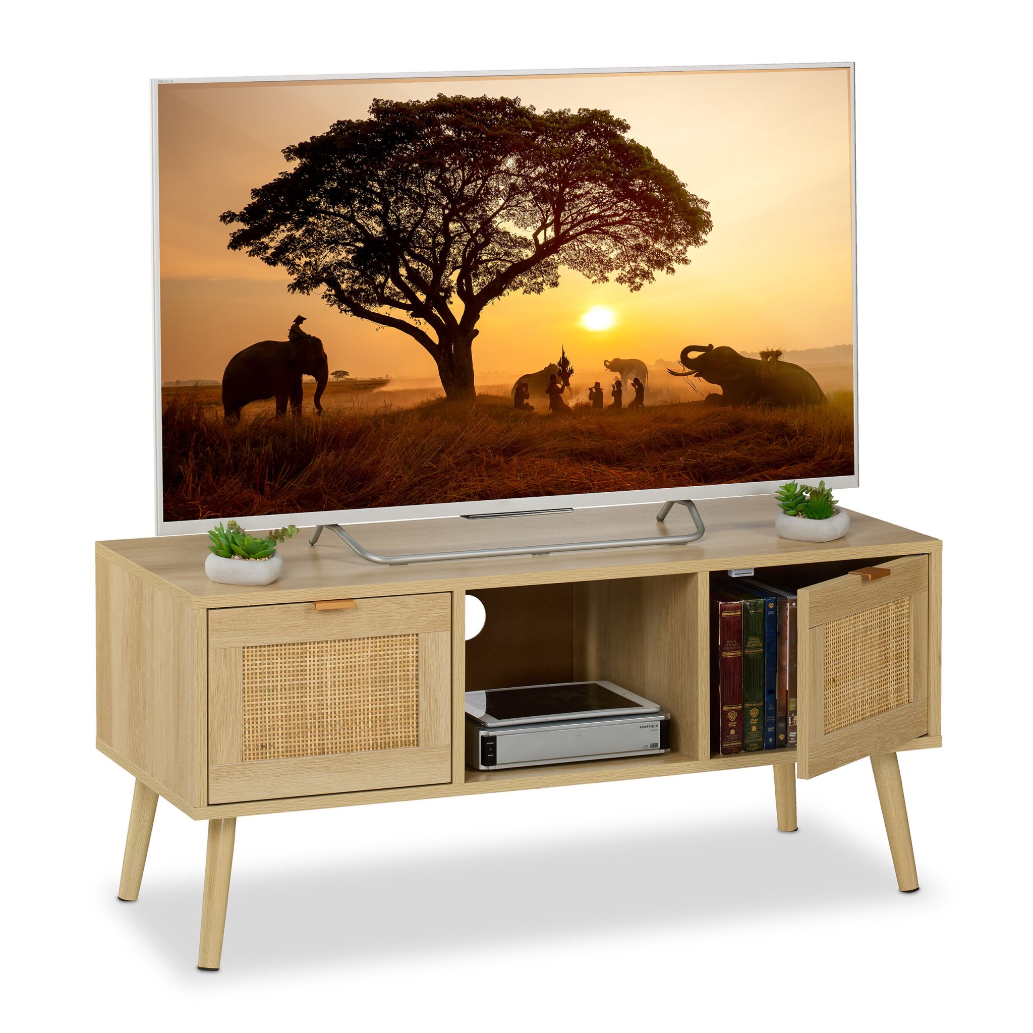 TV-Lowboard Rattan-Design Hellbraun von Relaxdays