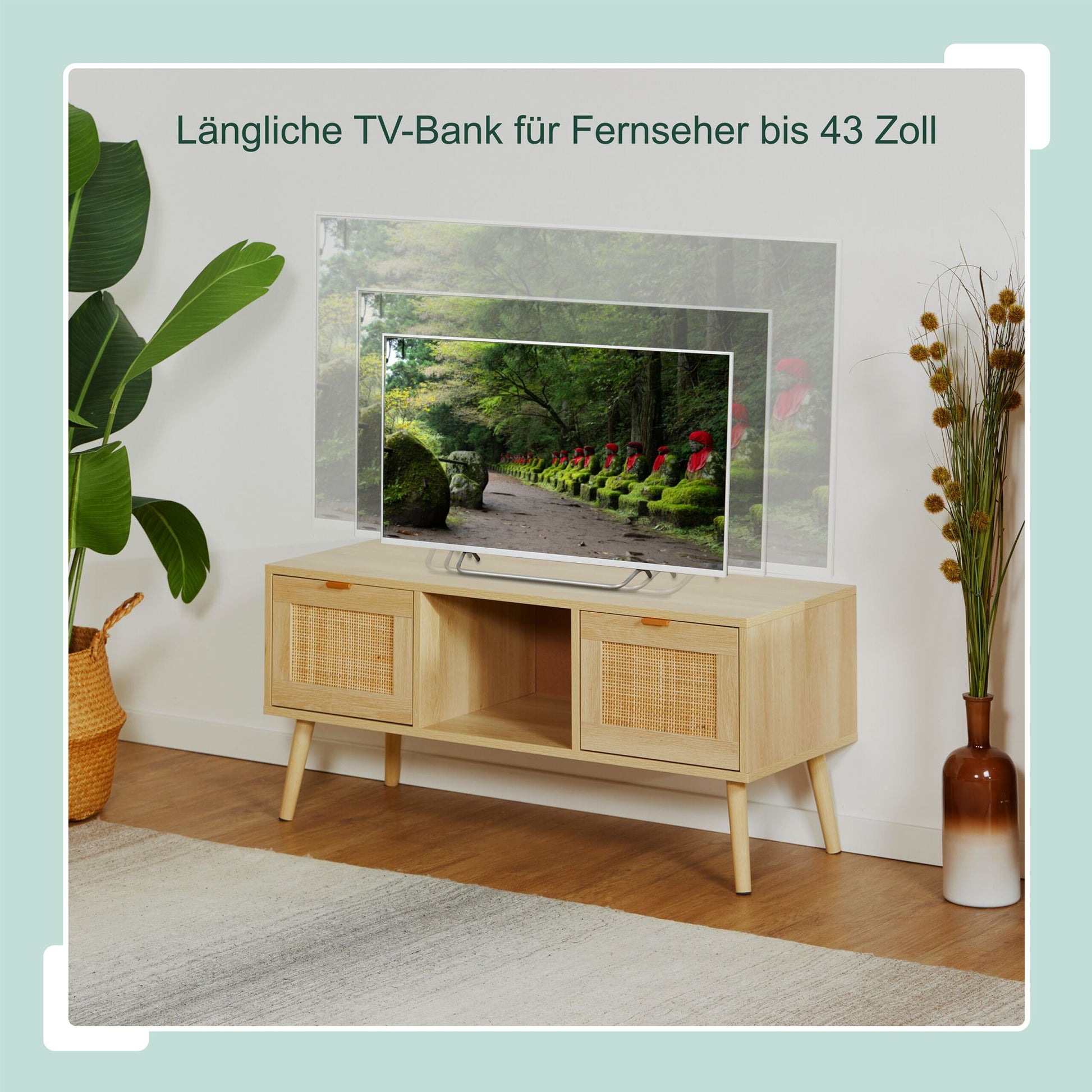 TV-Lowboard Rattan-Design Hellbraun von Relaxdays