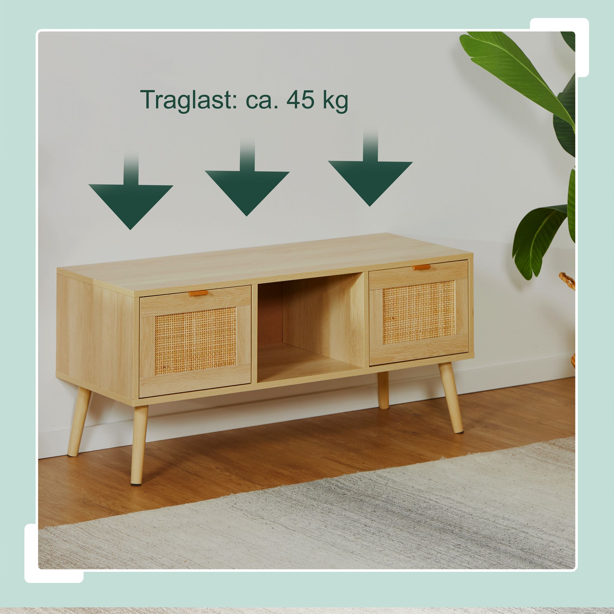 TV-Lowboard Rattan-Design Hellbraun von Relaxdays