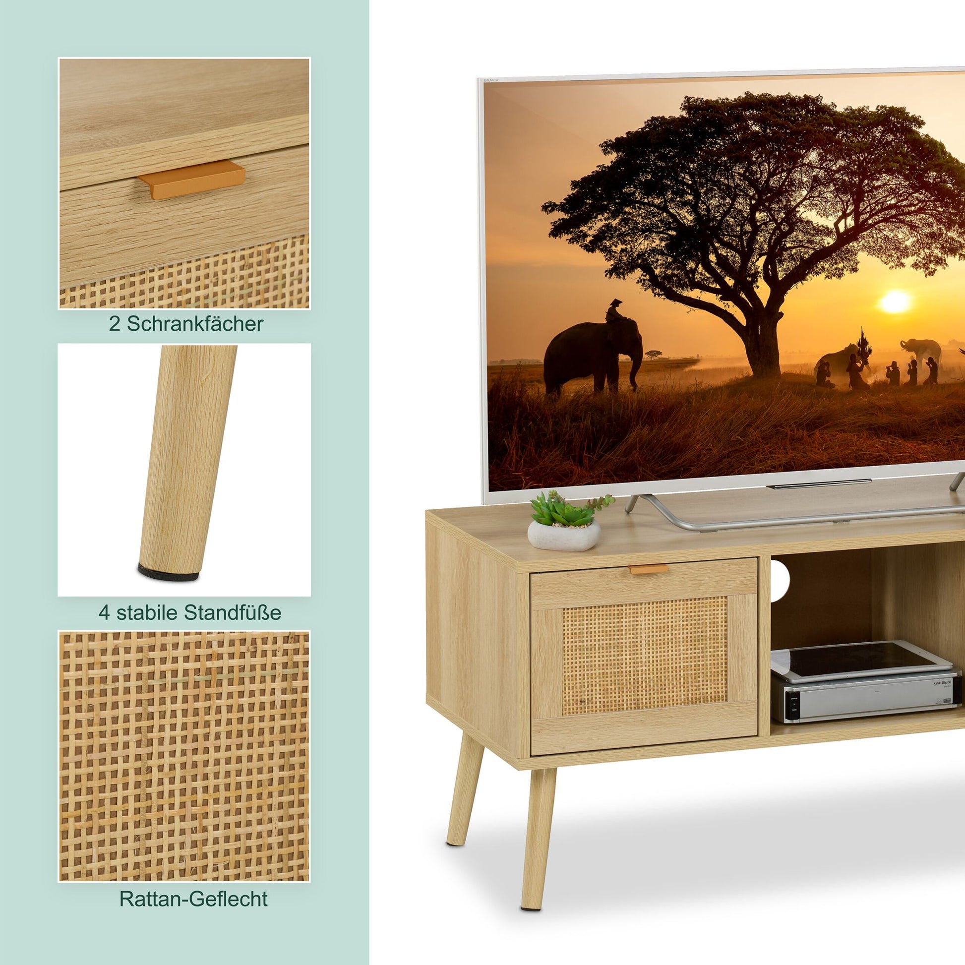 TV-Lowboard Rattan-Design Hellbraun von Relaxdays
