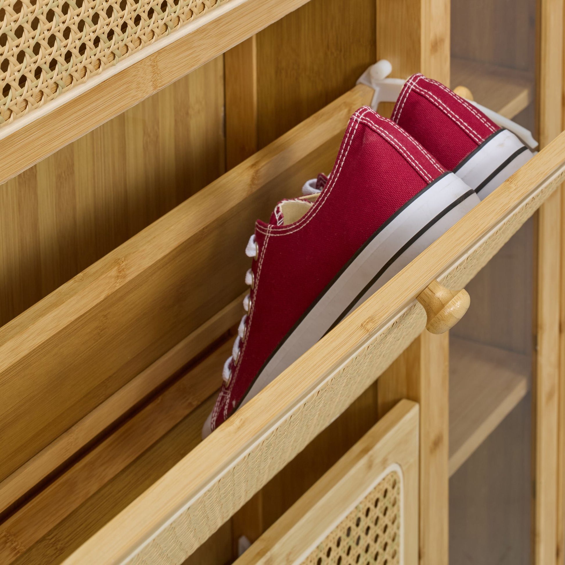 Schuhschrank mit Rattanoptik 5 Fächer Hellbraun von Relaxdays