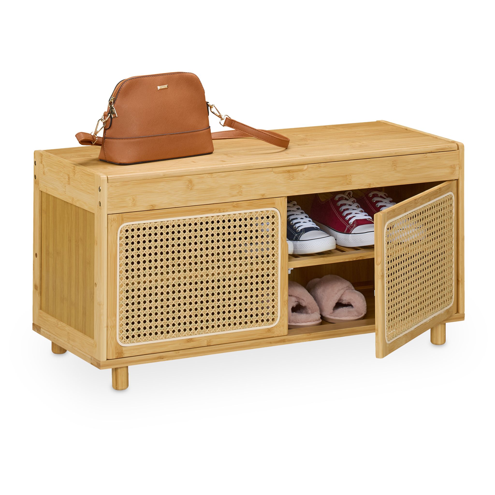 Schuhbank mit Sitzfläche Beige-Hellbraun von Relaxdays