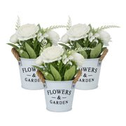 Kunstblumen Topf 3er-Set Weiss-Grün-Grau von Relaxdays