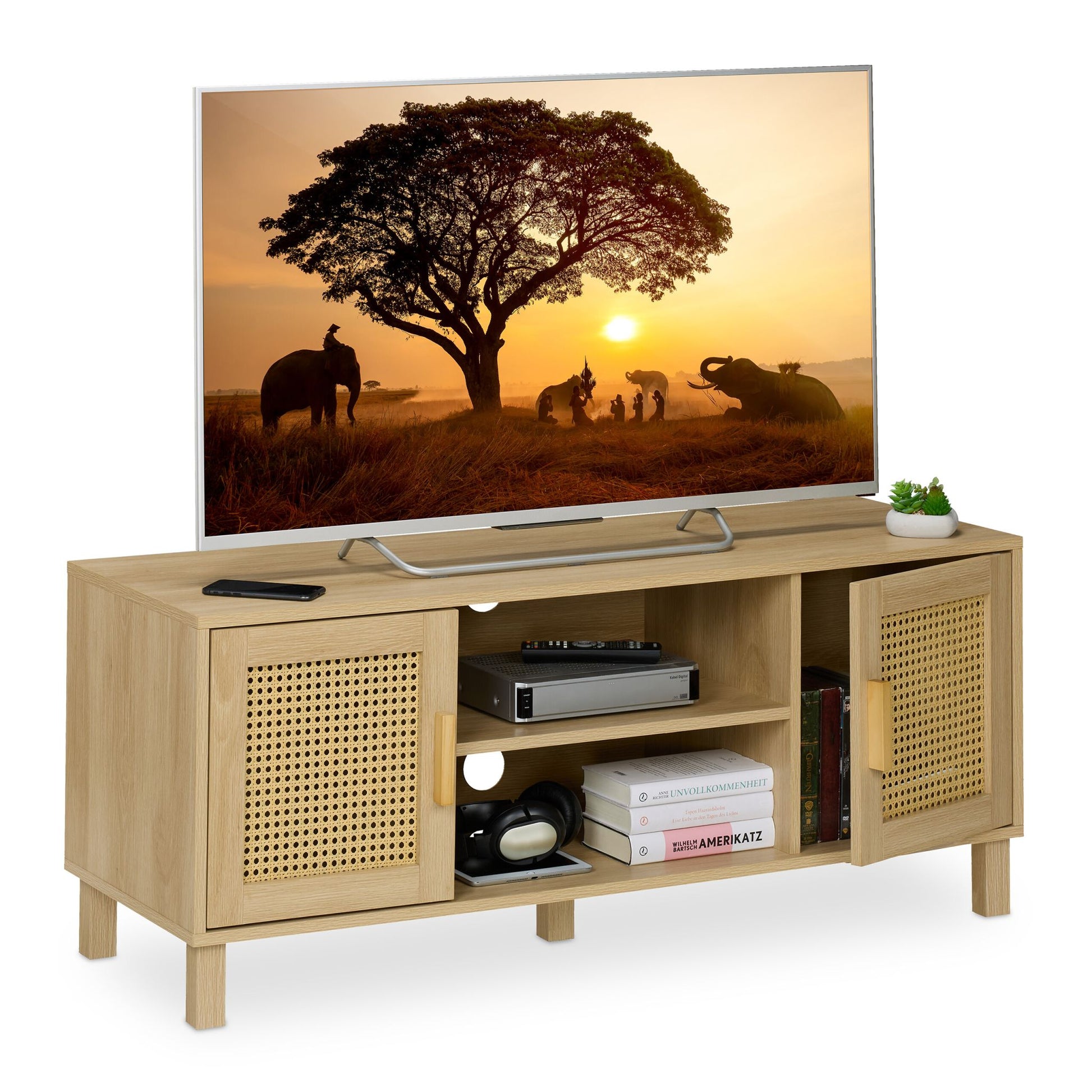 TV-Lowboard Rattan-Design Hellbraun von Relaxdays