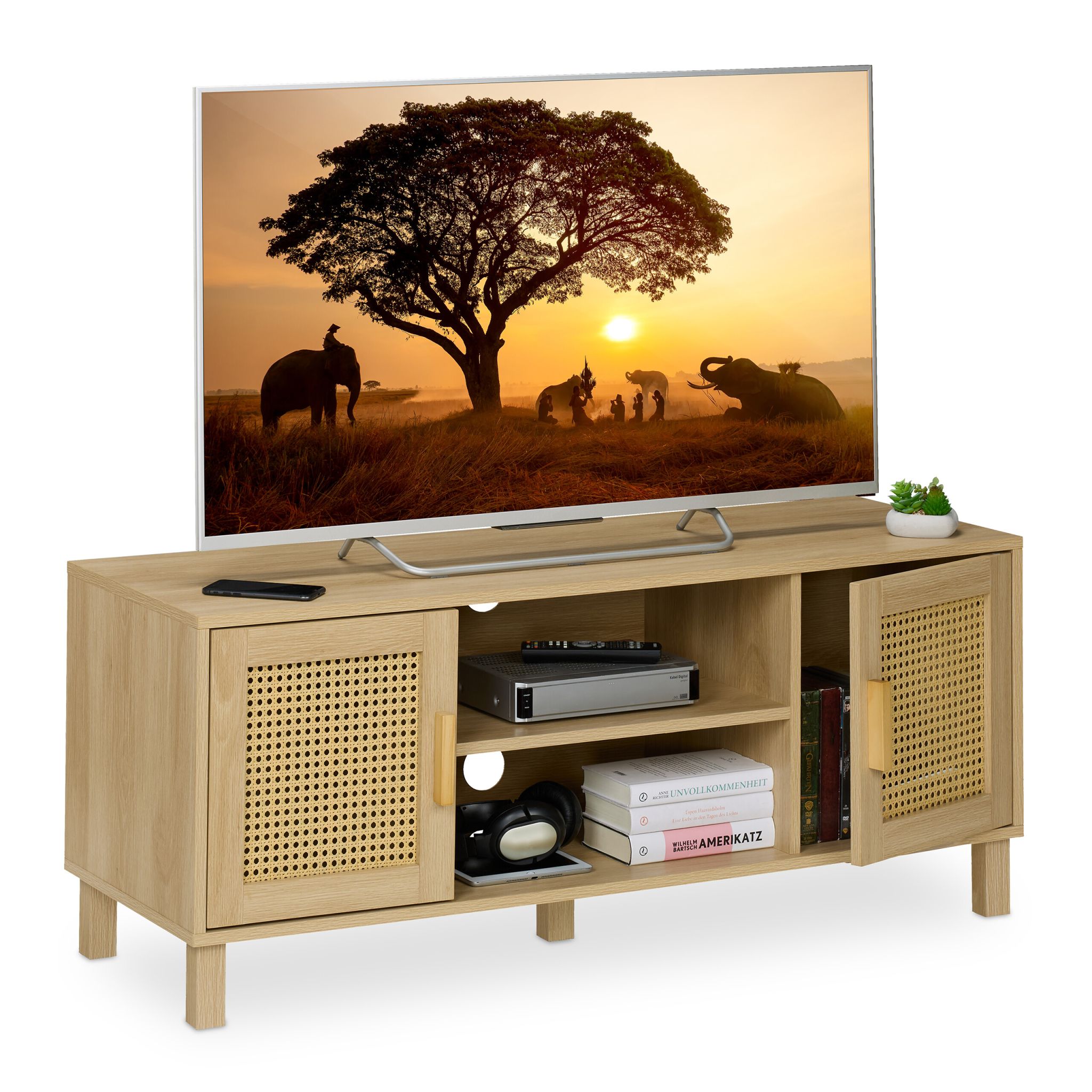 TV-Lowboard Rattan-Design Hellbraun von Relaxdays