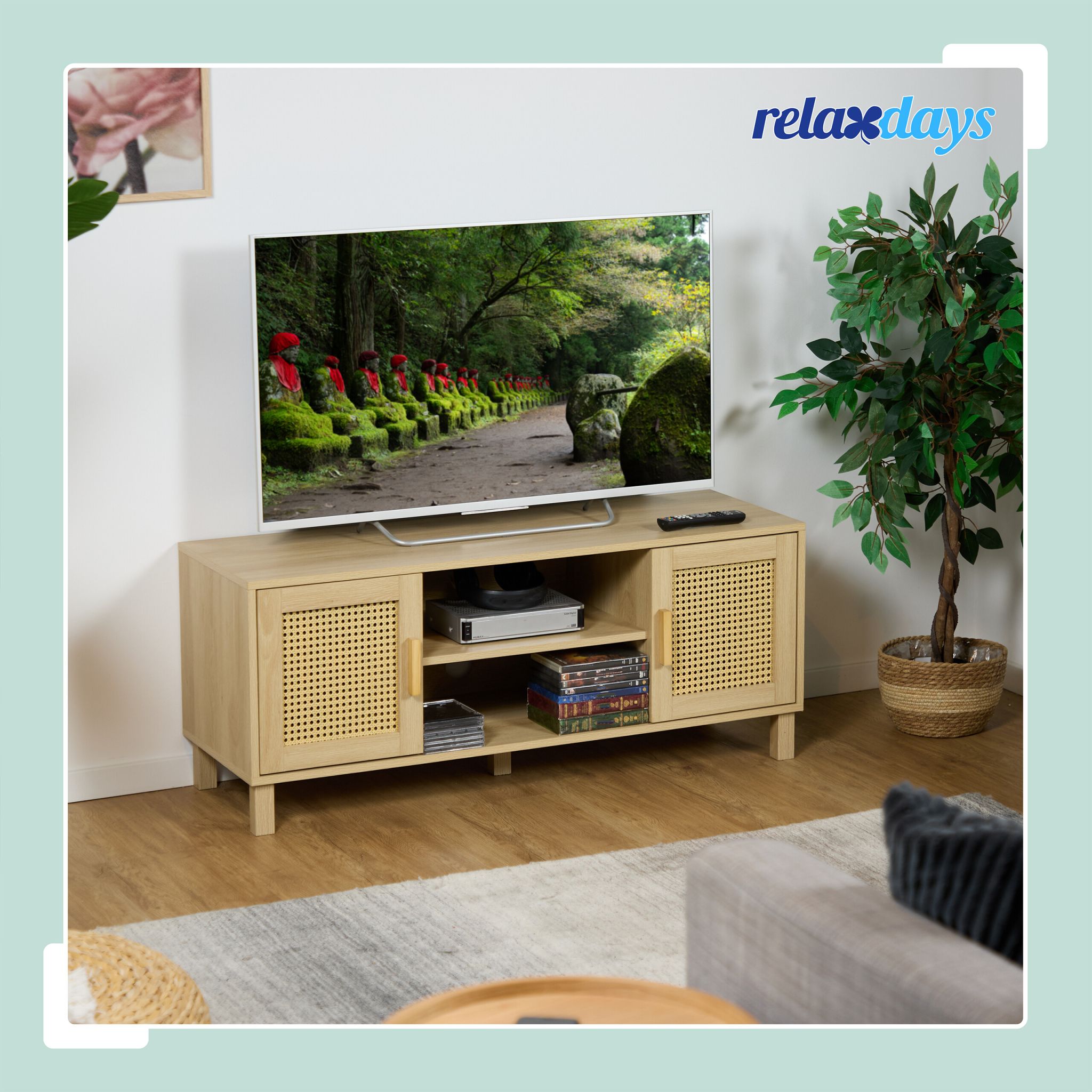 TV-Lowboard Rattan-Design Hellbraun von Relaxdays