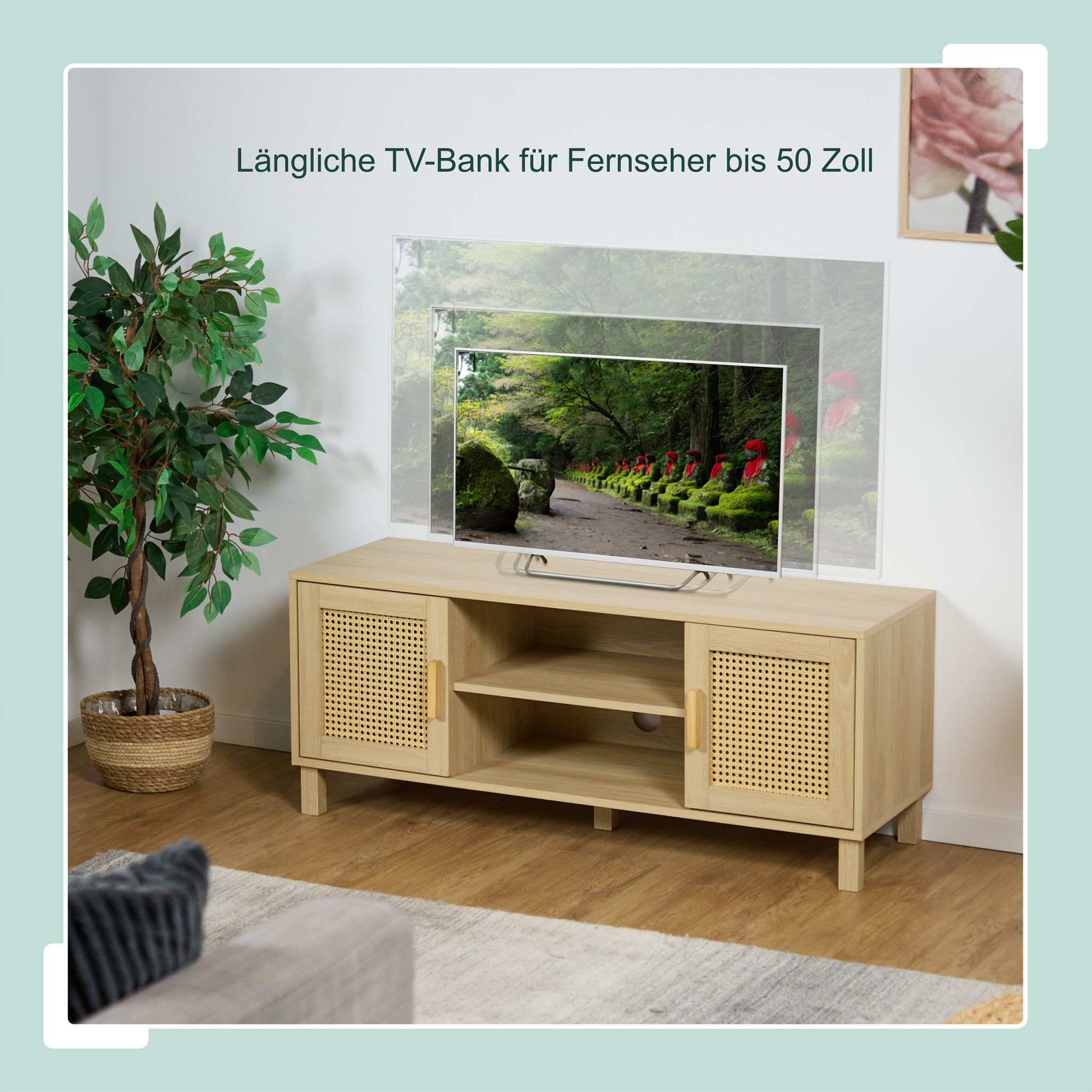 TV-Lowboard Rattan-Design Hellbraun von Relaxdays
